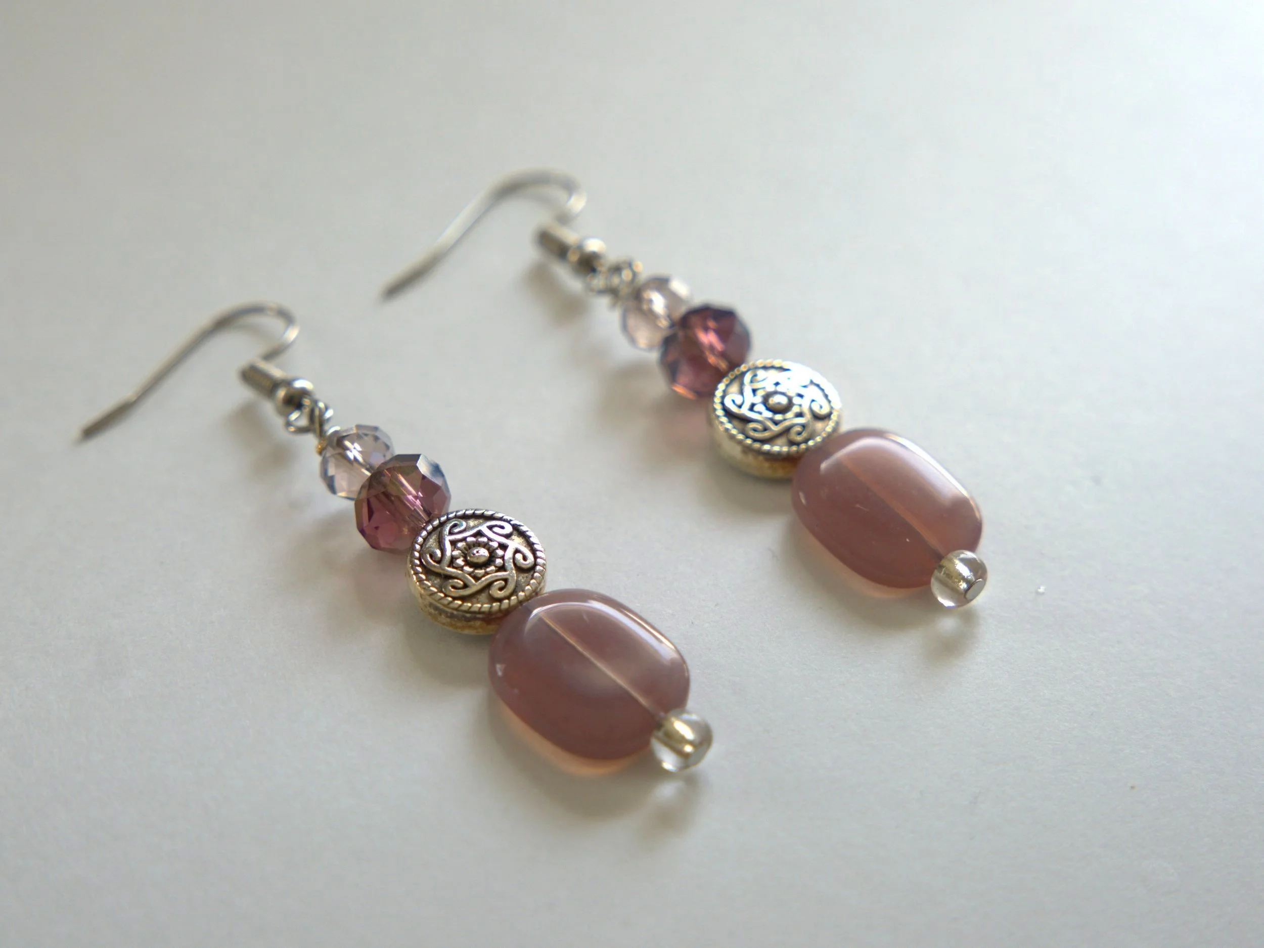 Antique Silver Coin - Purple Glass Bead Earrings