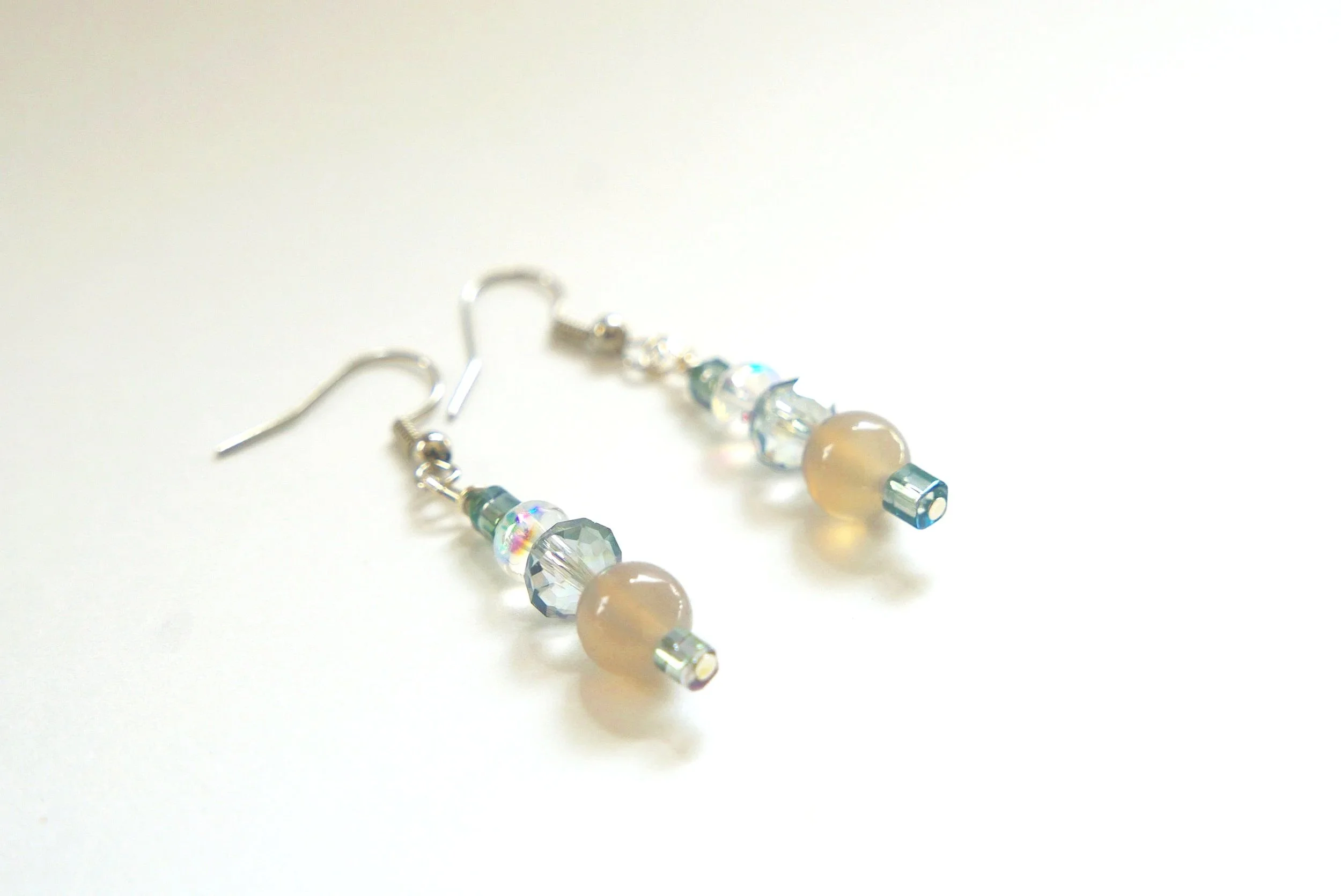 Handmade - Agate - Aqua Crystal Bead Earrings