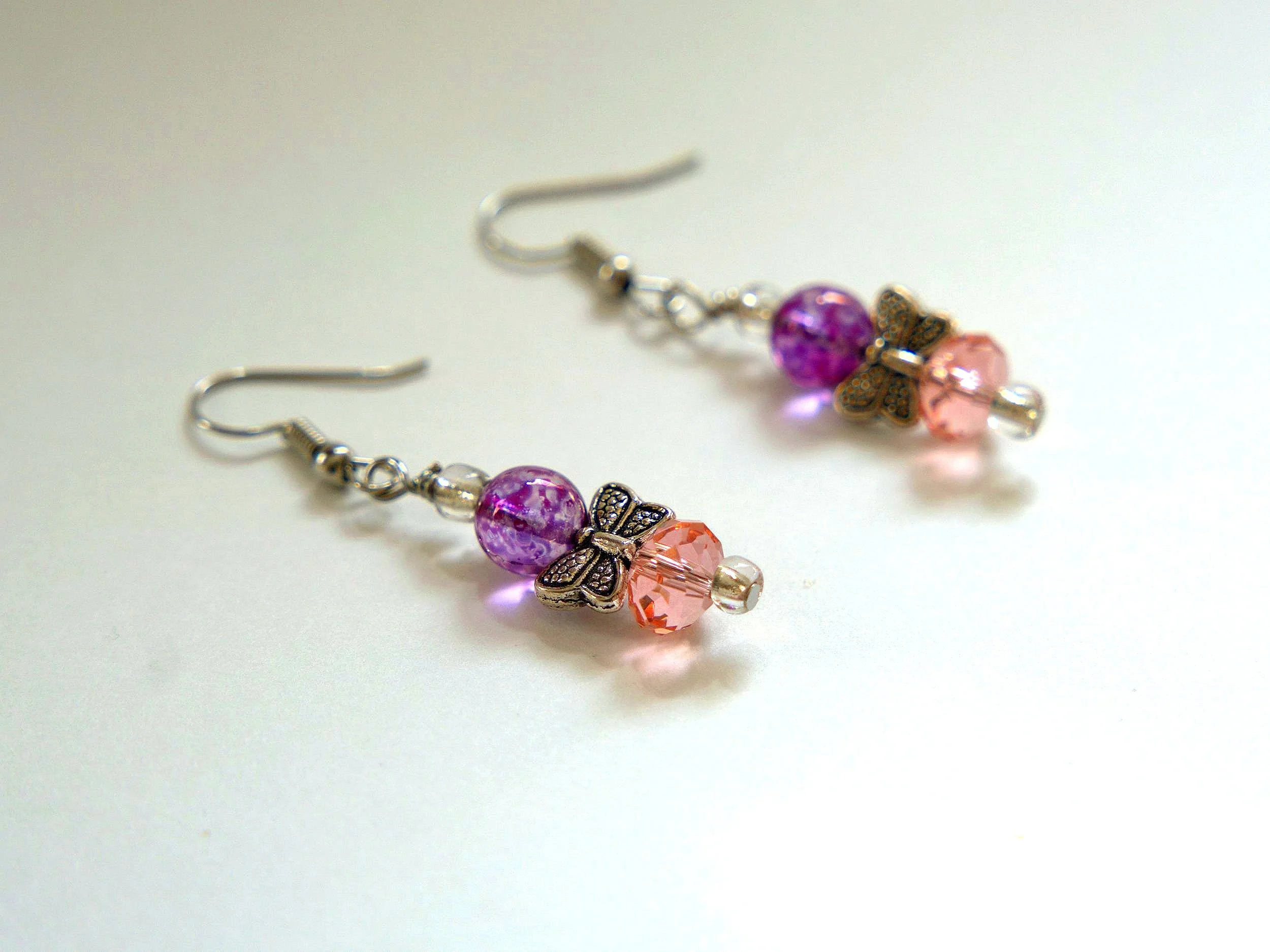 Pink and Purple Butterfly Earrings