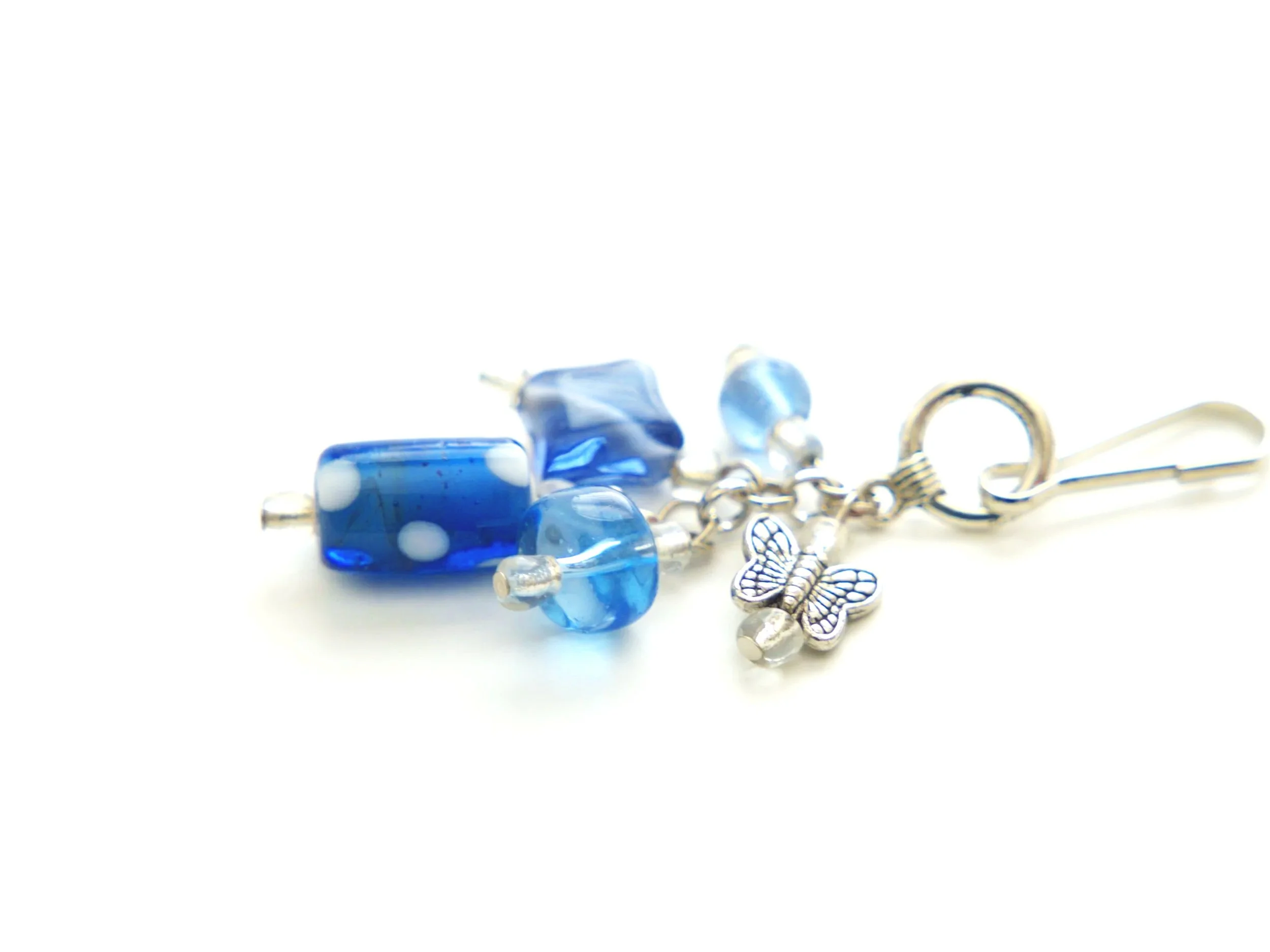 K45+Butterfly+Light+Baby+Blue+White+Dot+charm+keychain