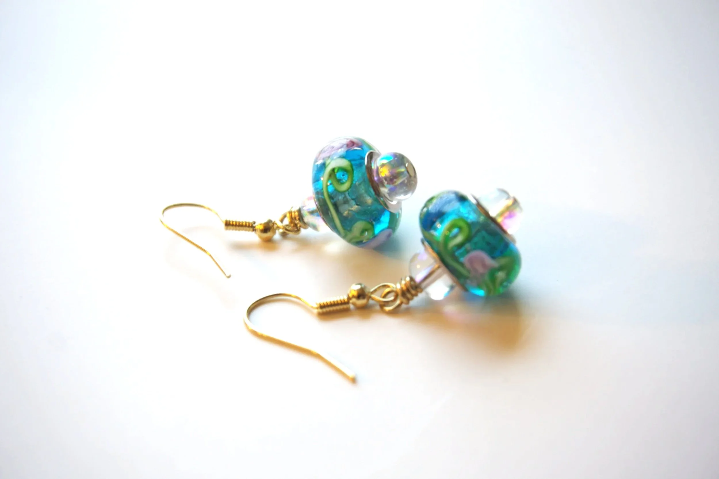 Infinity Collection - Ocean Blue Pink Rose Earrings