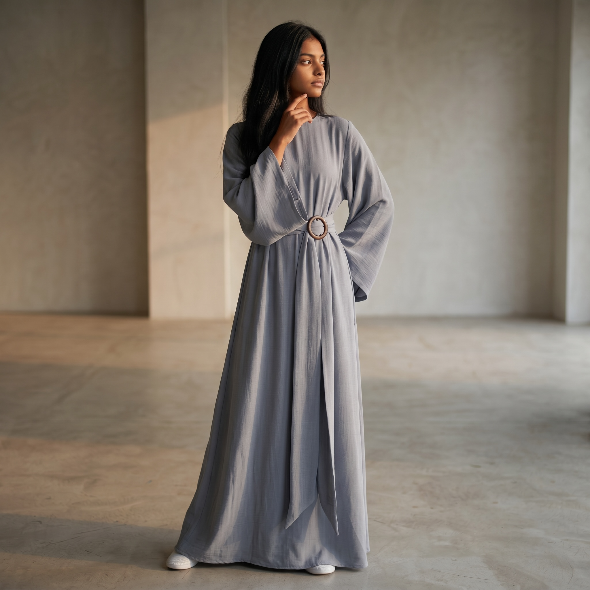 Brooch Dress_Grayish Blue with Model.png