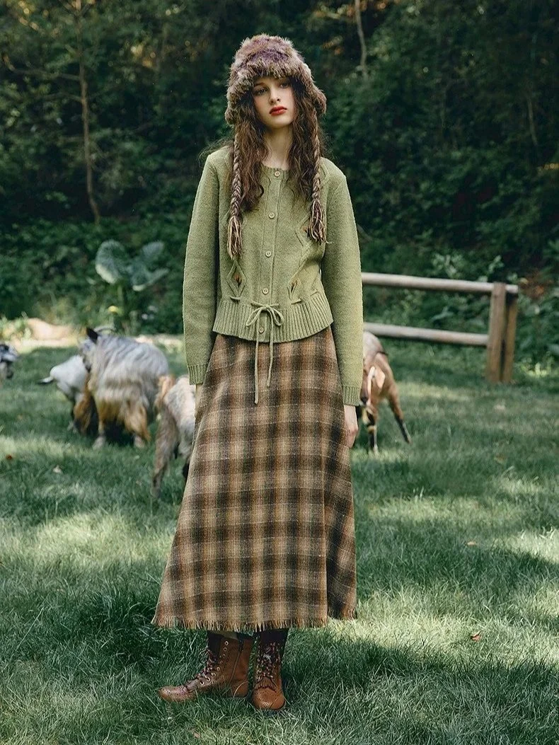 Heritage Plaid Fringed Wool-Blend Midi Skirt