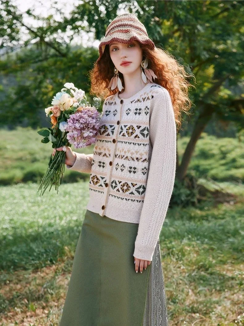 Ivory Fair Isle Button-Up Cardigan