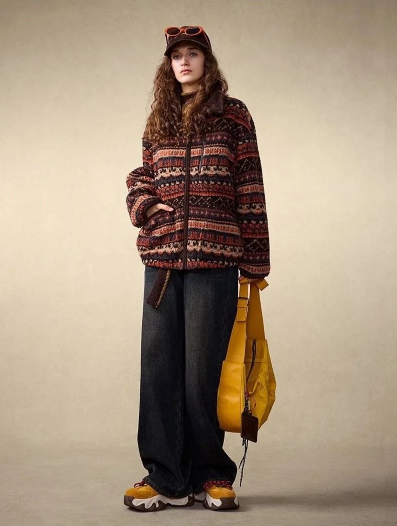 Reversible Heritage Alpine Fleece Jacket in Brown Multicolor Tones