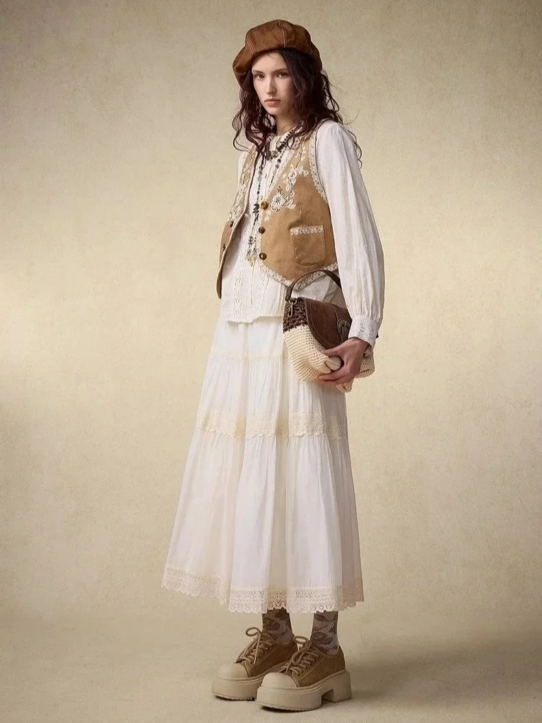 Embroidered Faux Suede Vest