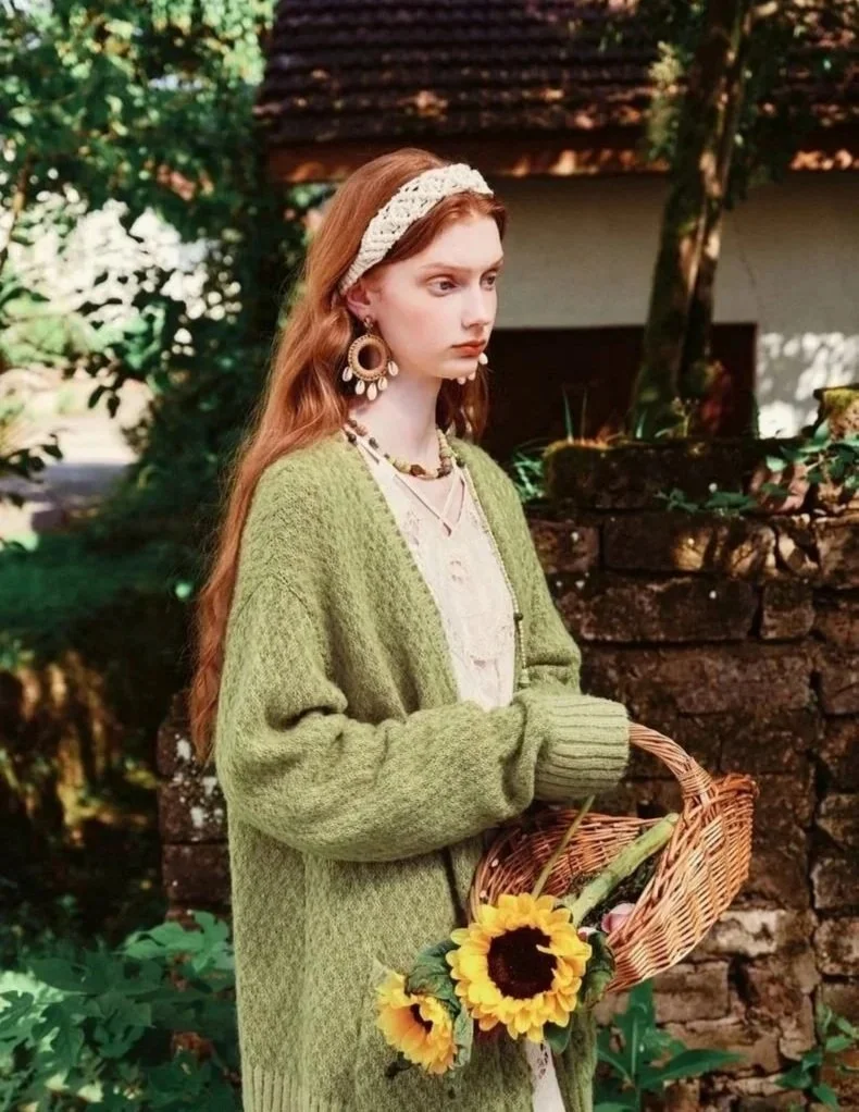 Pear Green Knit Sweater with Charming Tie-front Details