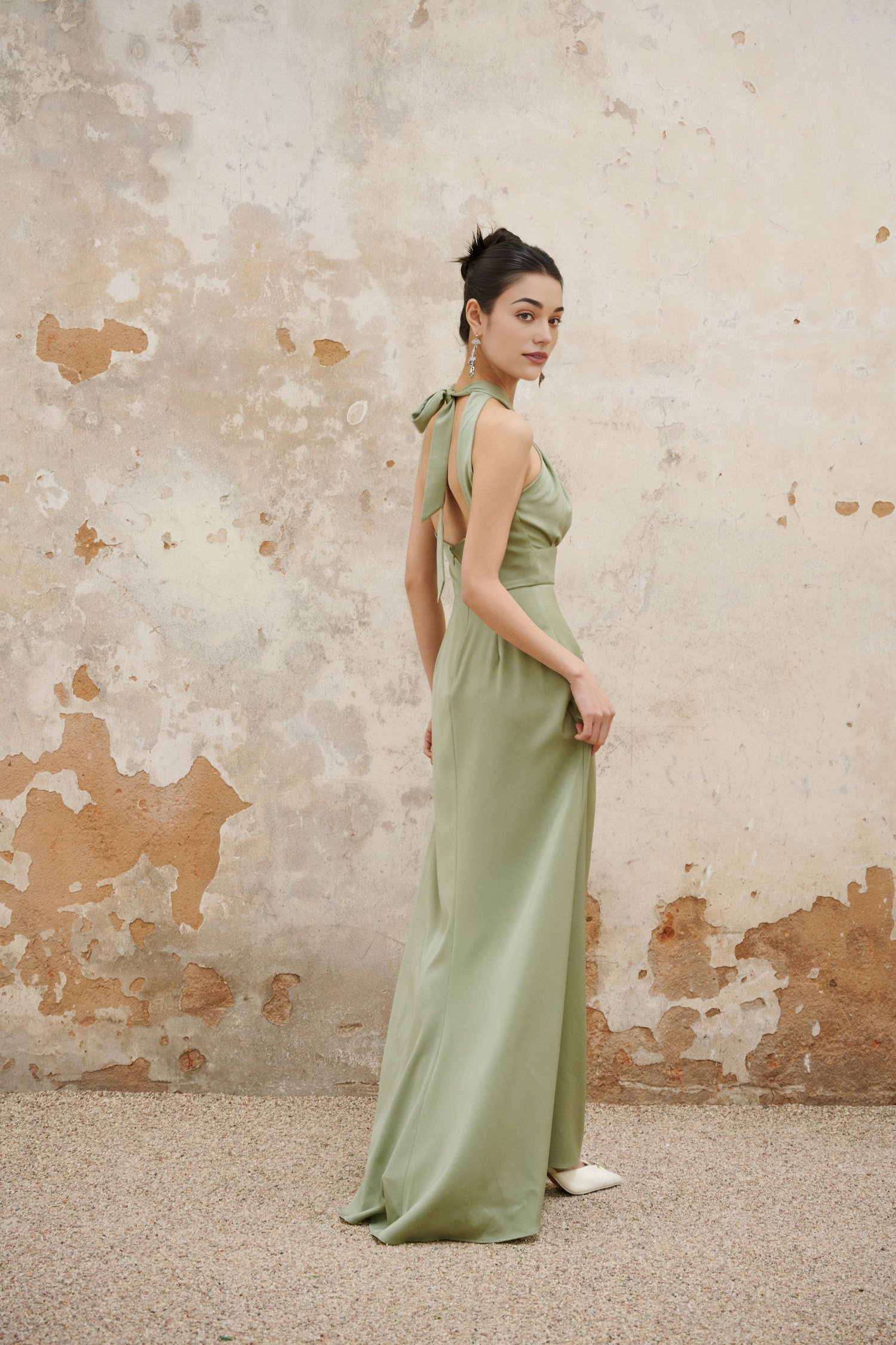 Keira Sage Green Halter Maxi Dress  Elegant Pleated Evening Gown, Perfect for Homecoming, Prom, Wedding Guest, Bridesmaid and Summer Soirees