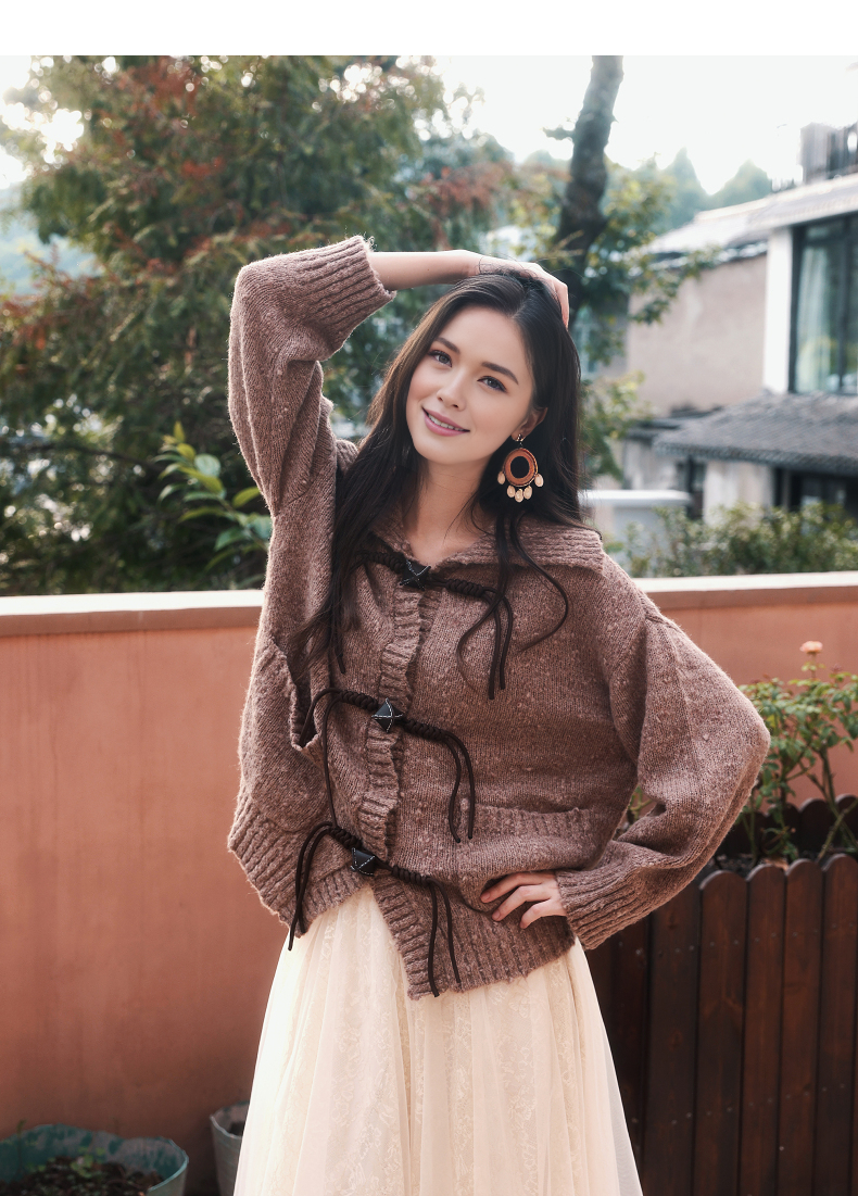 Mocha Brown Knit Sweater with Charming Tie-front Details