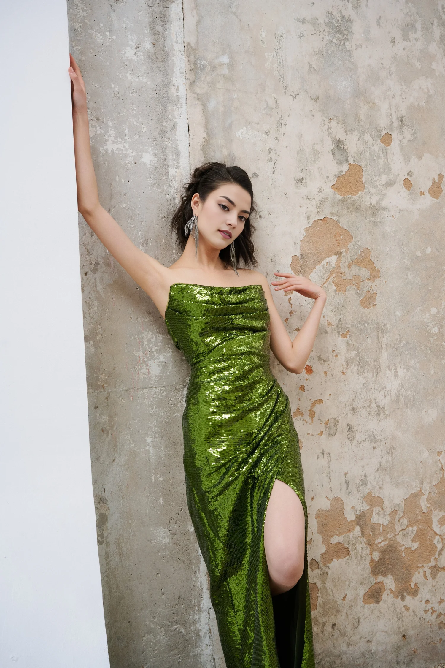 Eva Emerald Green Sequin Gown Strapless Draped Dress for Evenings, Wedding Afterparty & Prom Eva Emerald Green Sequin Gown Strapless Draped Dress for Evenings, Wedding Afterparty & Prom