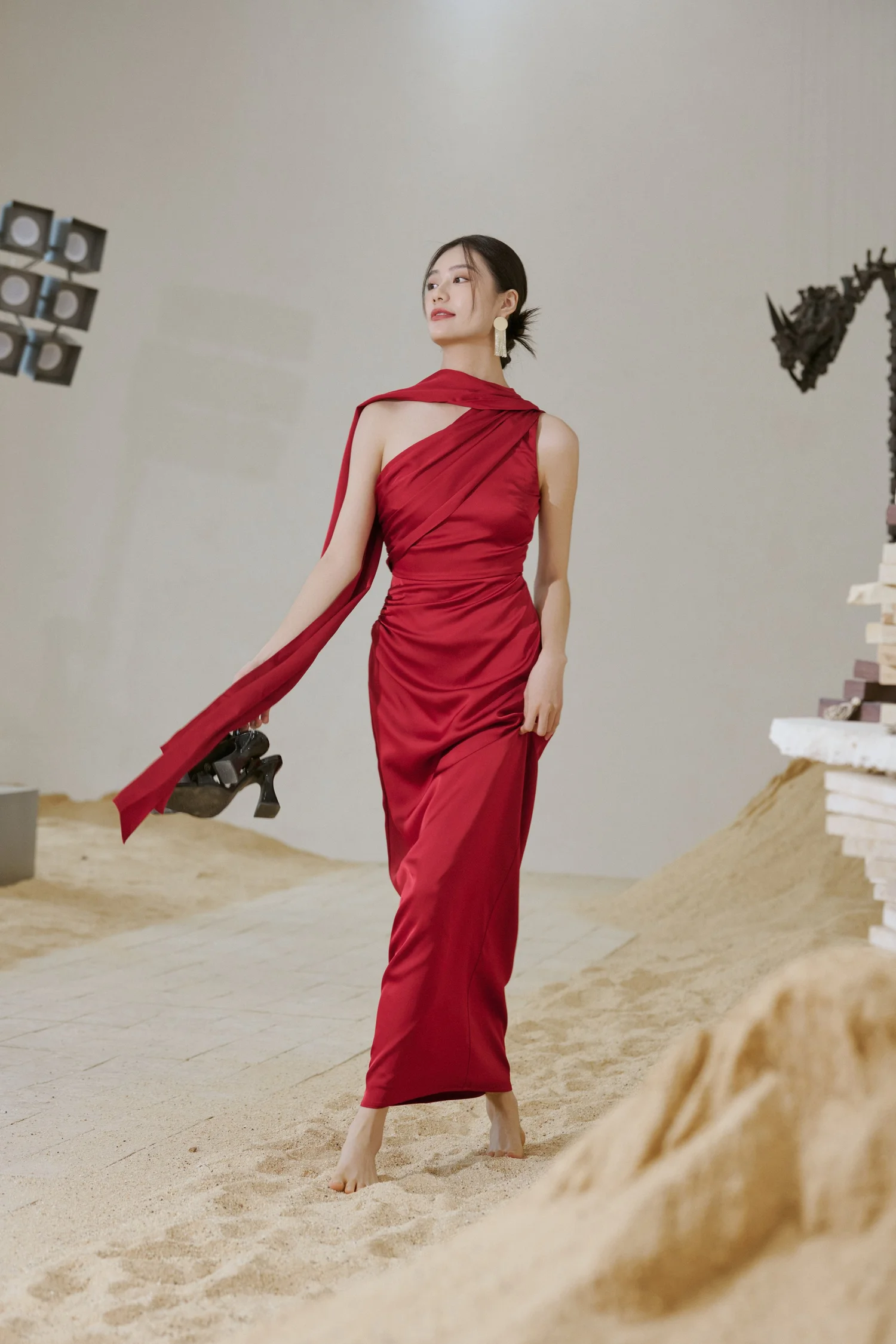 Seraphine Asymmetric Red Satin Gown  Stunning Dress for Formal, Wedding Guests, Homecoming & Prom