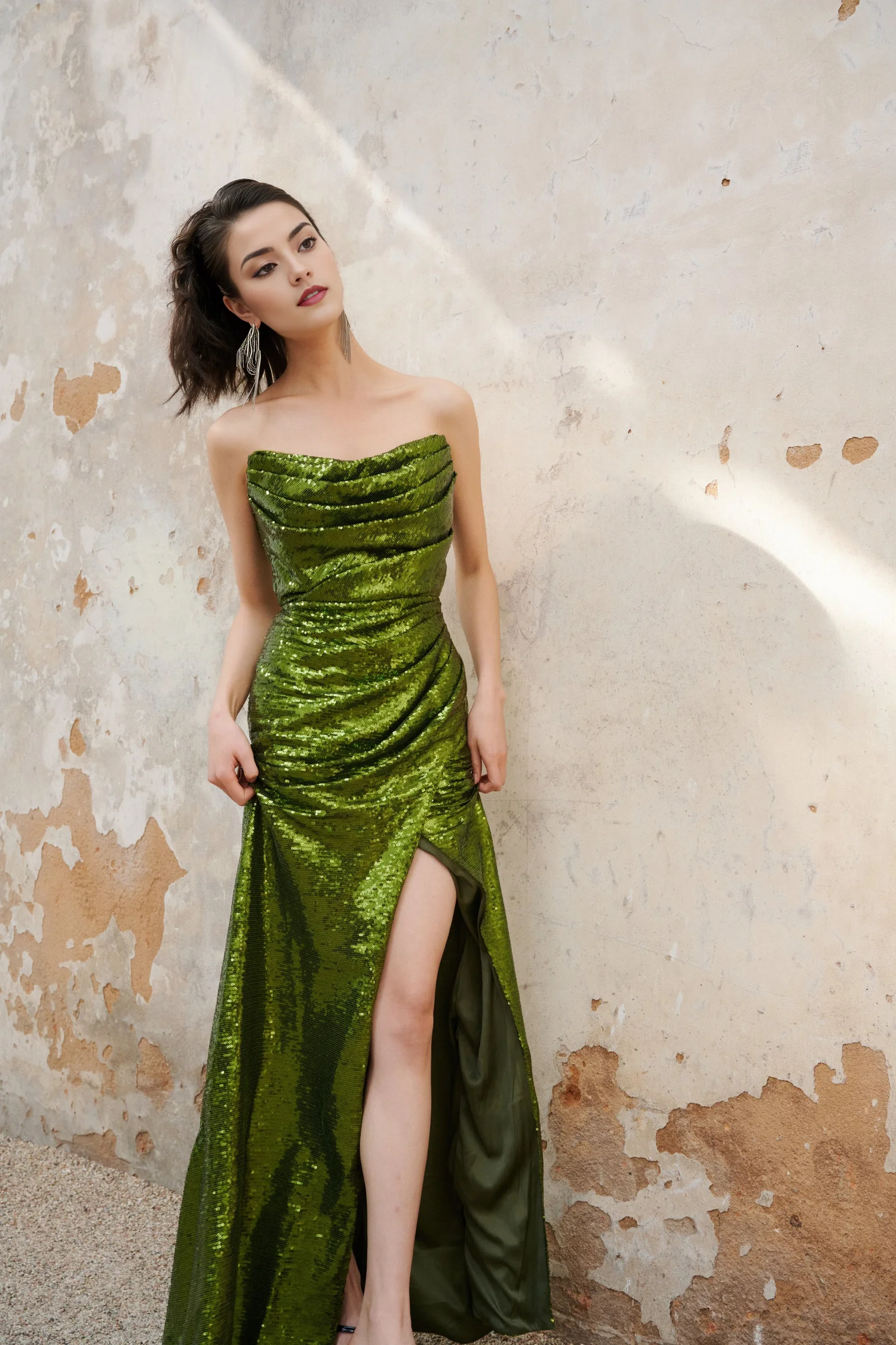 green emerald velvet dress Eva Green Black Dress Movie 007 Black Sweetheart Open Back Dress – Hoprom main image 0