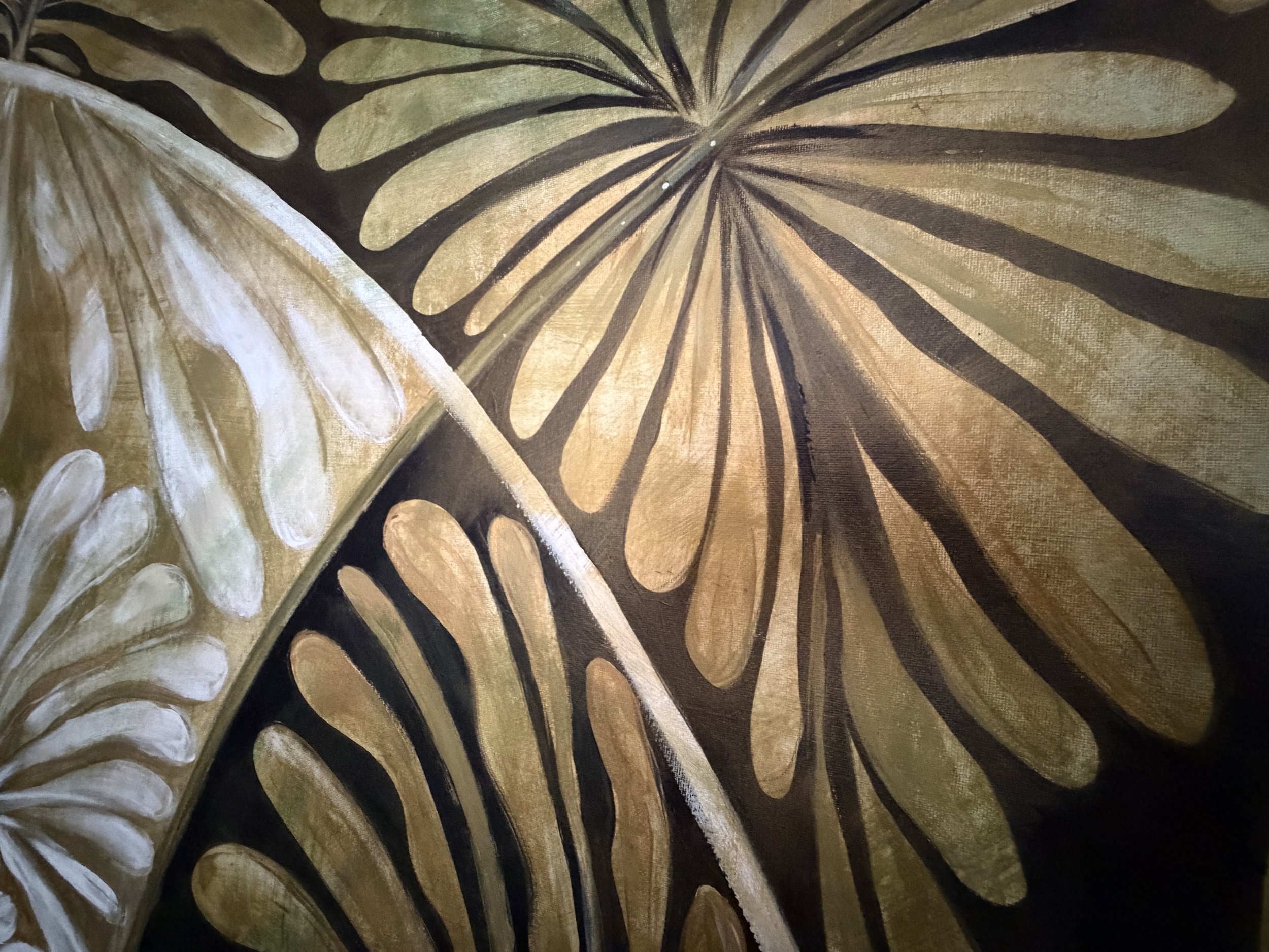 Detail of Flow botanical art print showing gold and black radiating petal forms