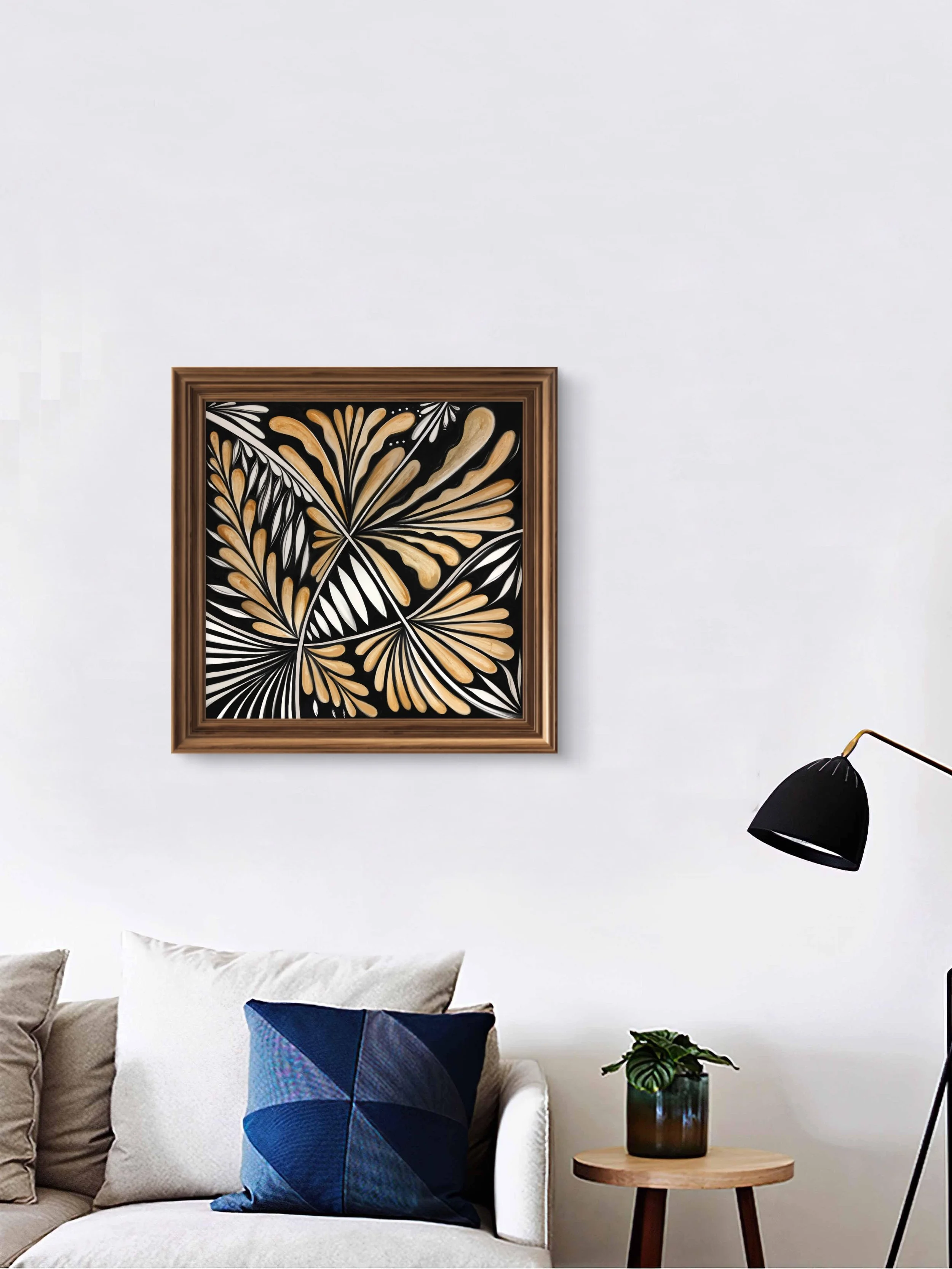 Nocturn botanical wall art in a contemporary living room — fine art print by Bark & Grain Studio