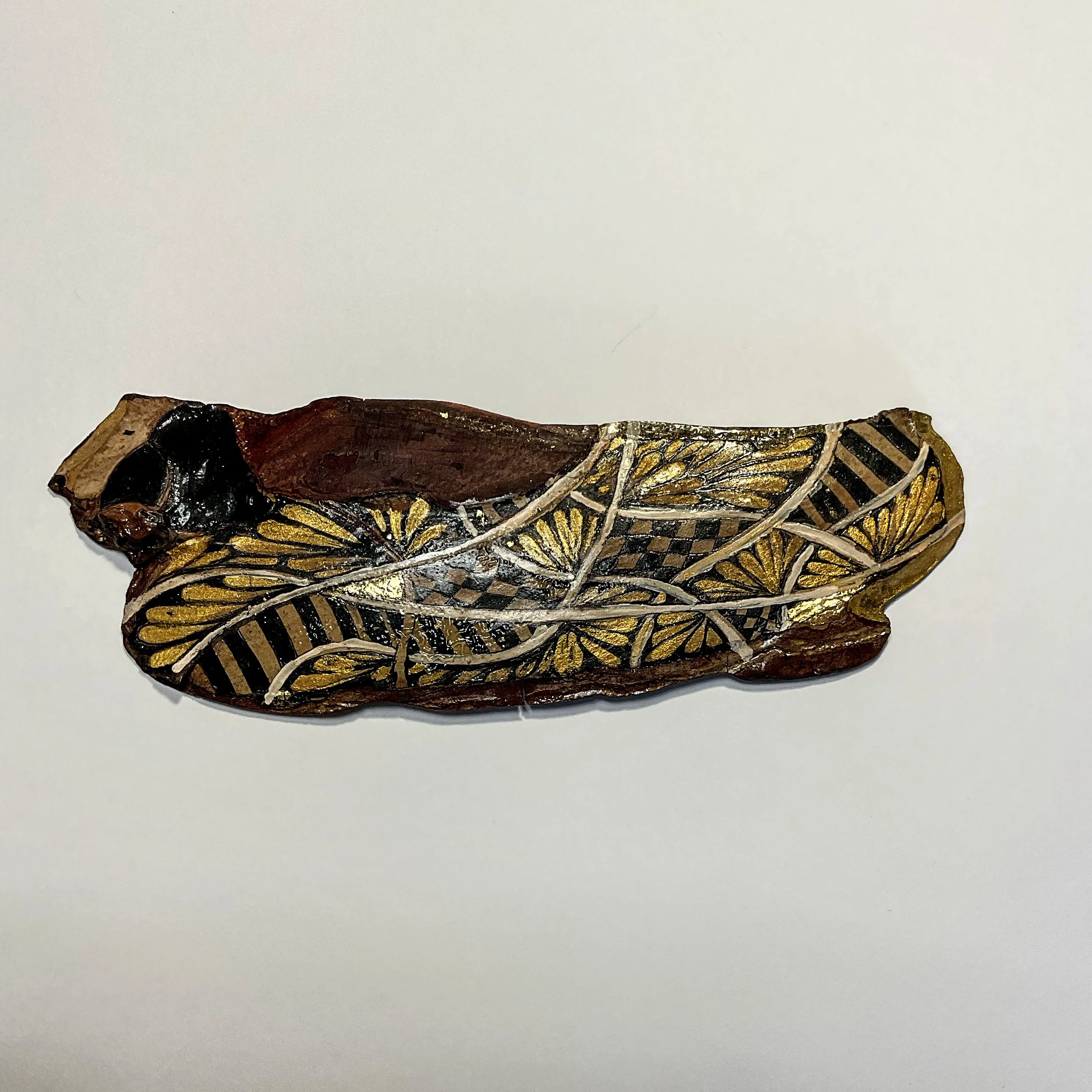 Echoes in Bark: The Guardian — one-of-a-kind bark artwork, gold leaf geometric motifs on naturally shed bark, wabi sabi wall art by Bark & Grain Studio