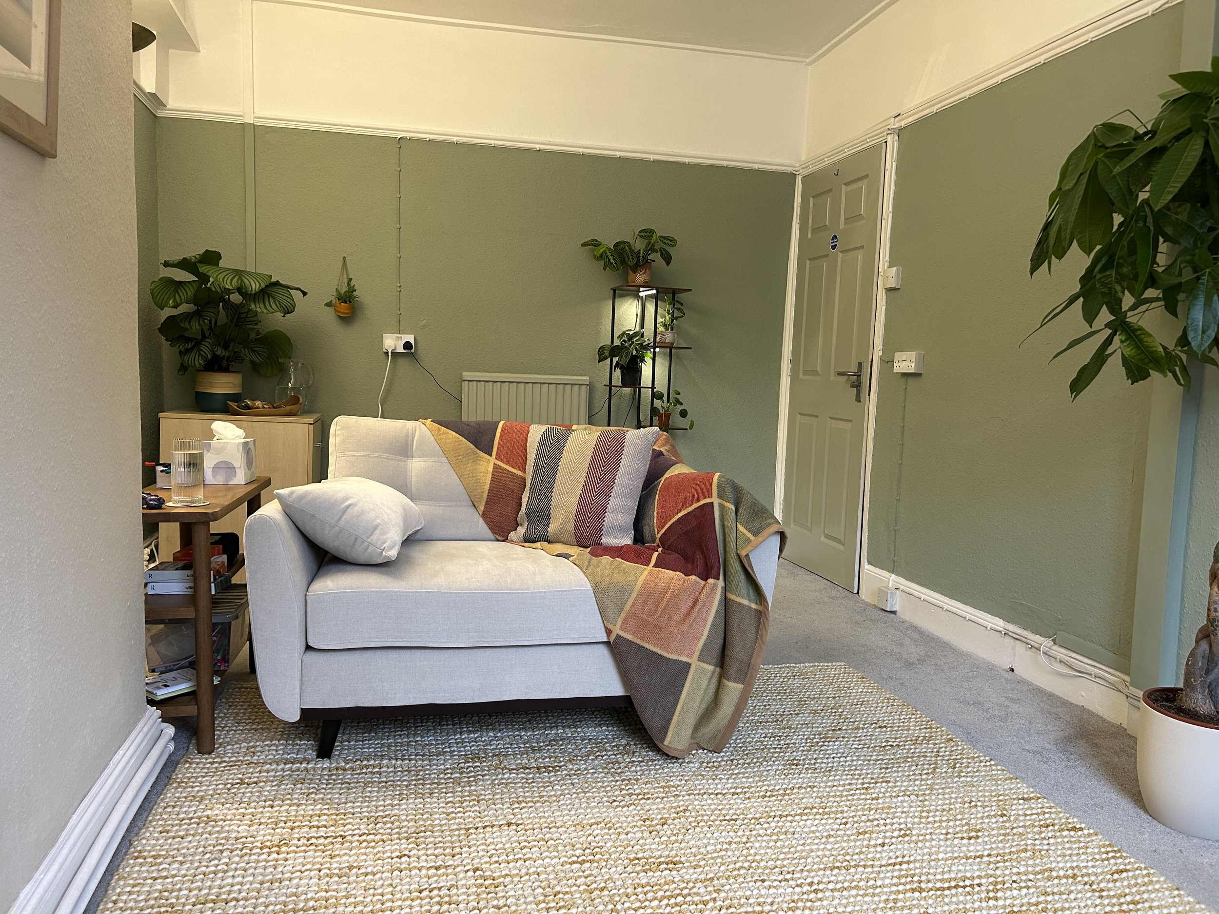A comfortable counselling and therapy room in Salisbury city centre also offering flexible online therapy.