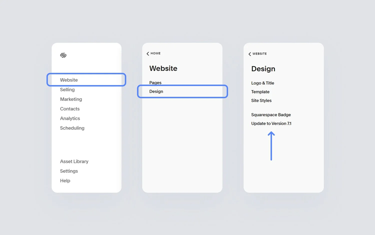 How to access the Update tool and switch to Squarespace 7.1