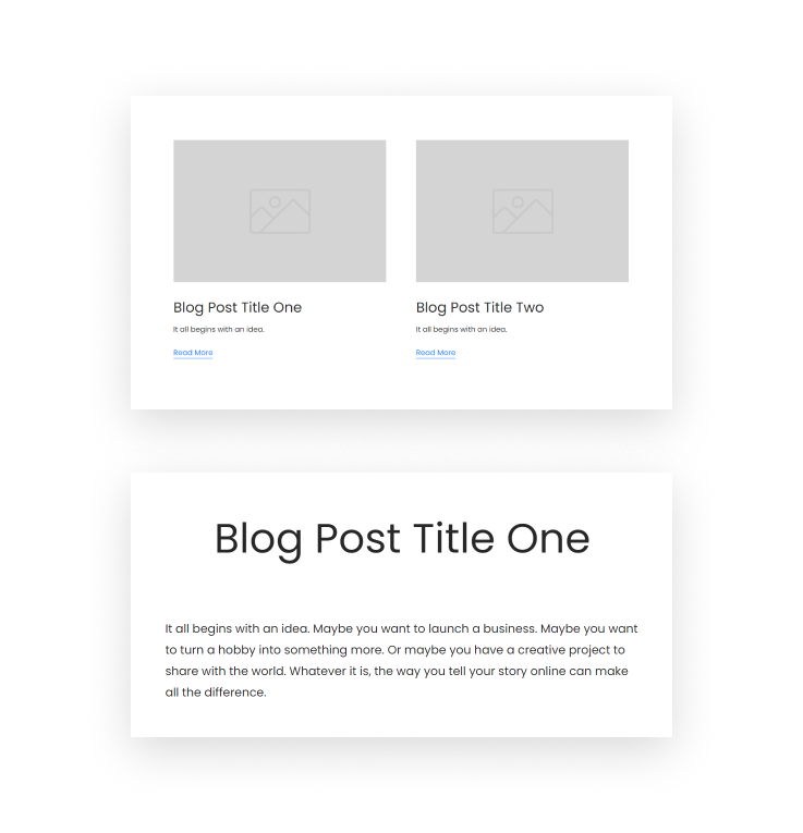 The default blog page and blog post appearance on Squarespace.