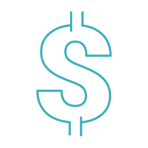 Blue dollar sign outline on black background.