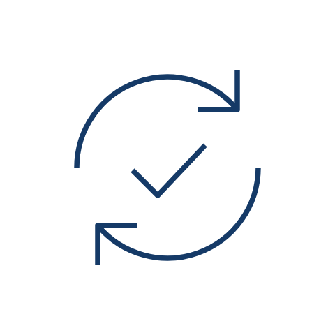 Clock face with a checkmark inside a circular arrow, representing synchronization or refresh.