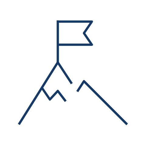 Line drawing of a mountain with a flag on top.