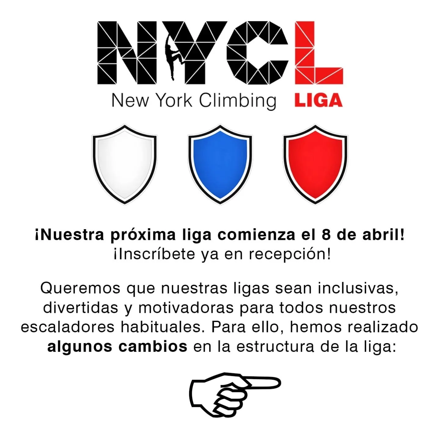 &iexcl;Nuestra pr&oacute;xima liga comenzar&aacute; el 8 de abril! &iexcl;Inscr&iacute;bete ahora en recepci&oacute;n!

#escalada #rocodromo #liga #bouldering #elche