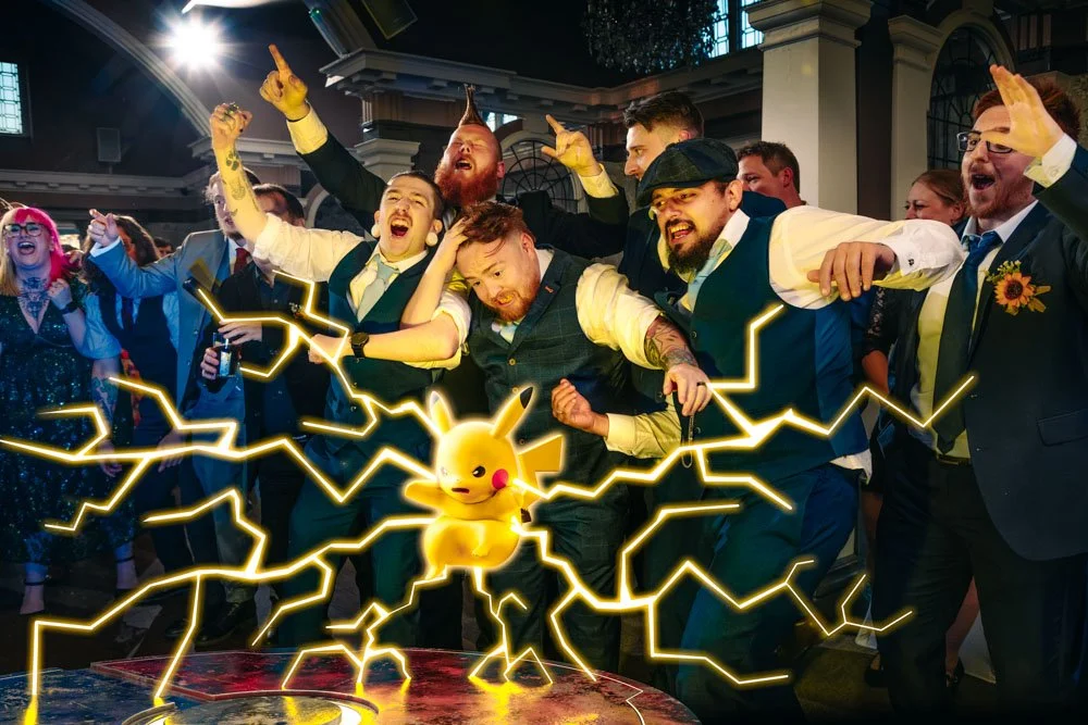 wedding pokemon battle with pikachu and groomsmen