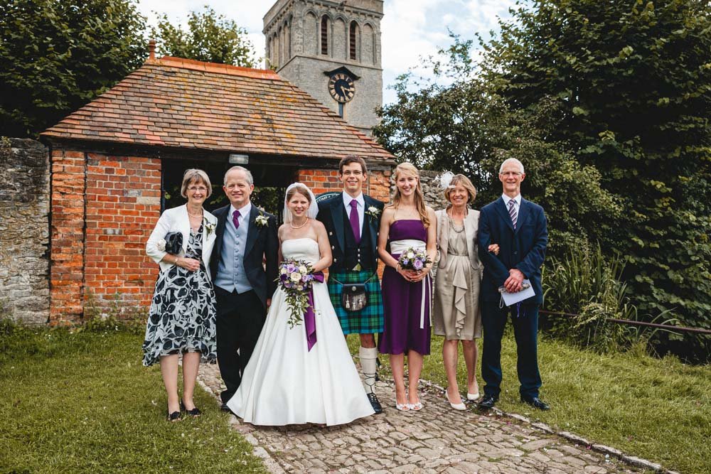 family group shot in front of church