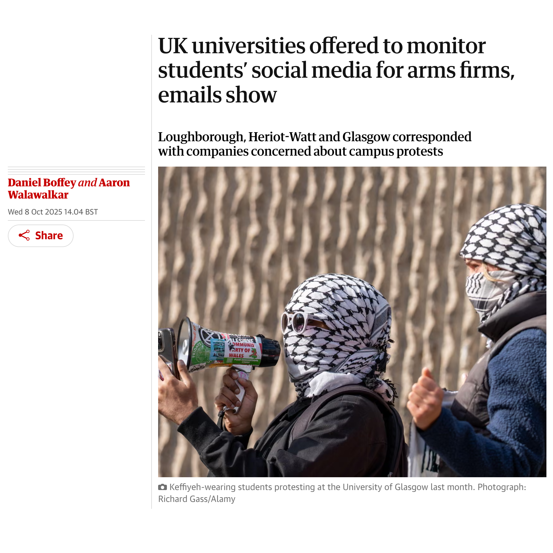 UK universities offered to monitor students’ social media for arms firms, emails show