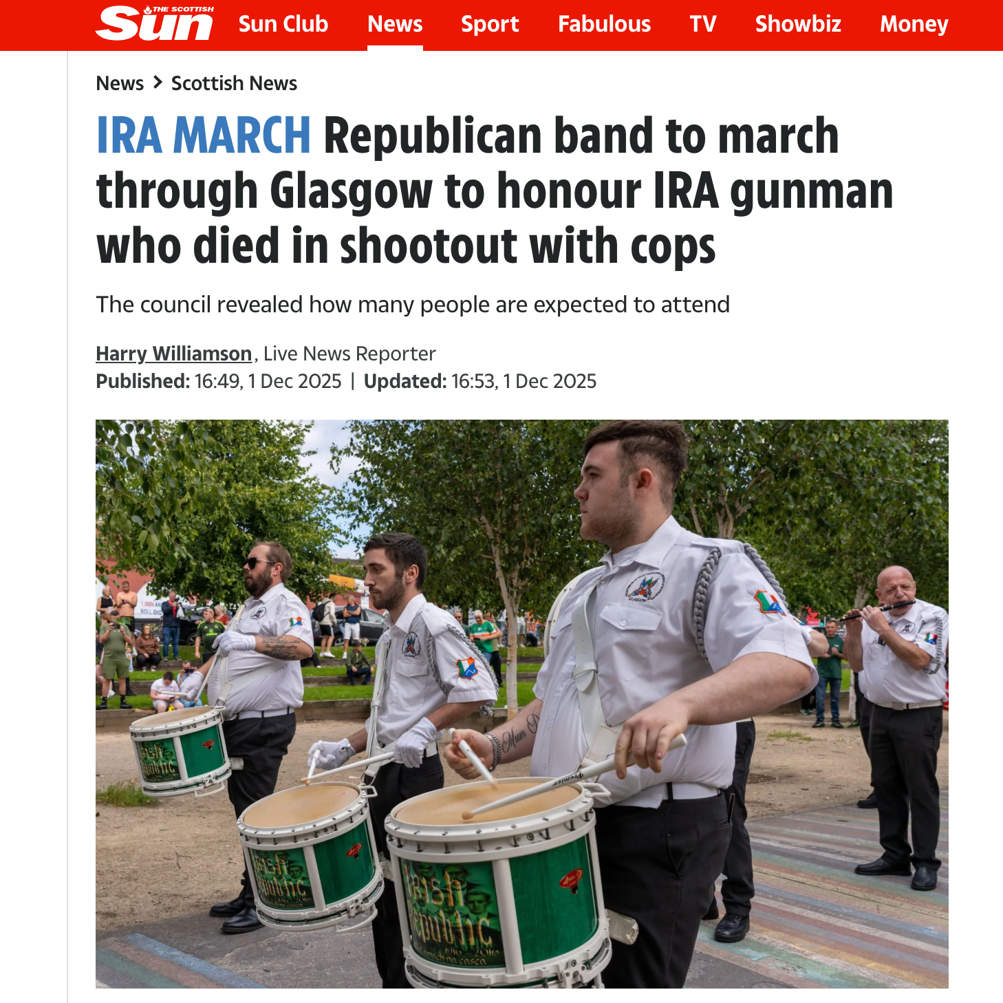 IRA March: Republican band to march through Glasgow