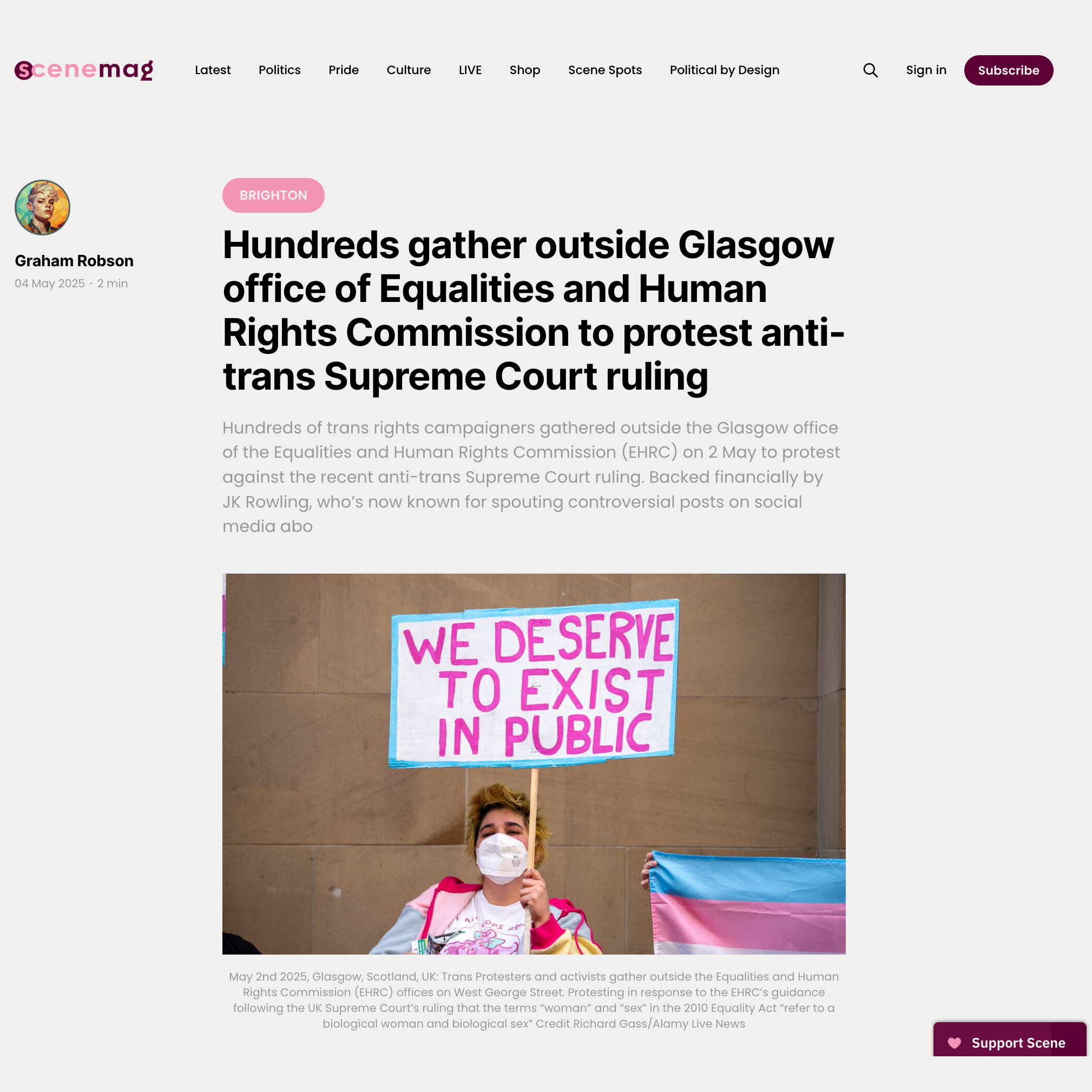 Hundreds gather outside Glasgow office of Equalities and Human Rights Commission to protest anti-trans Supreme Court ruling