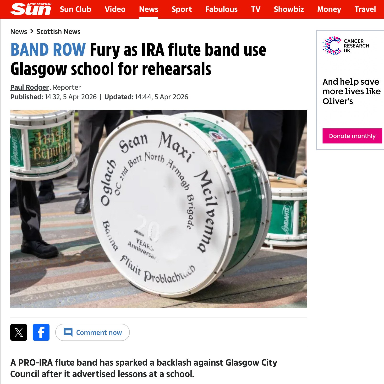 BAND ROW Fury as IRA flute band use Glasgow school for rehearsals