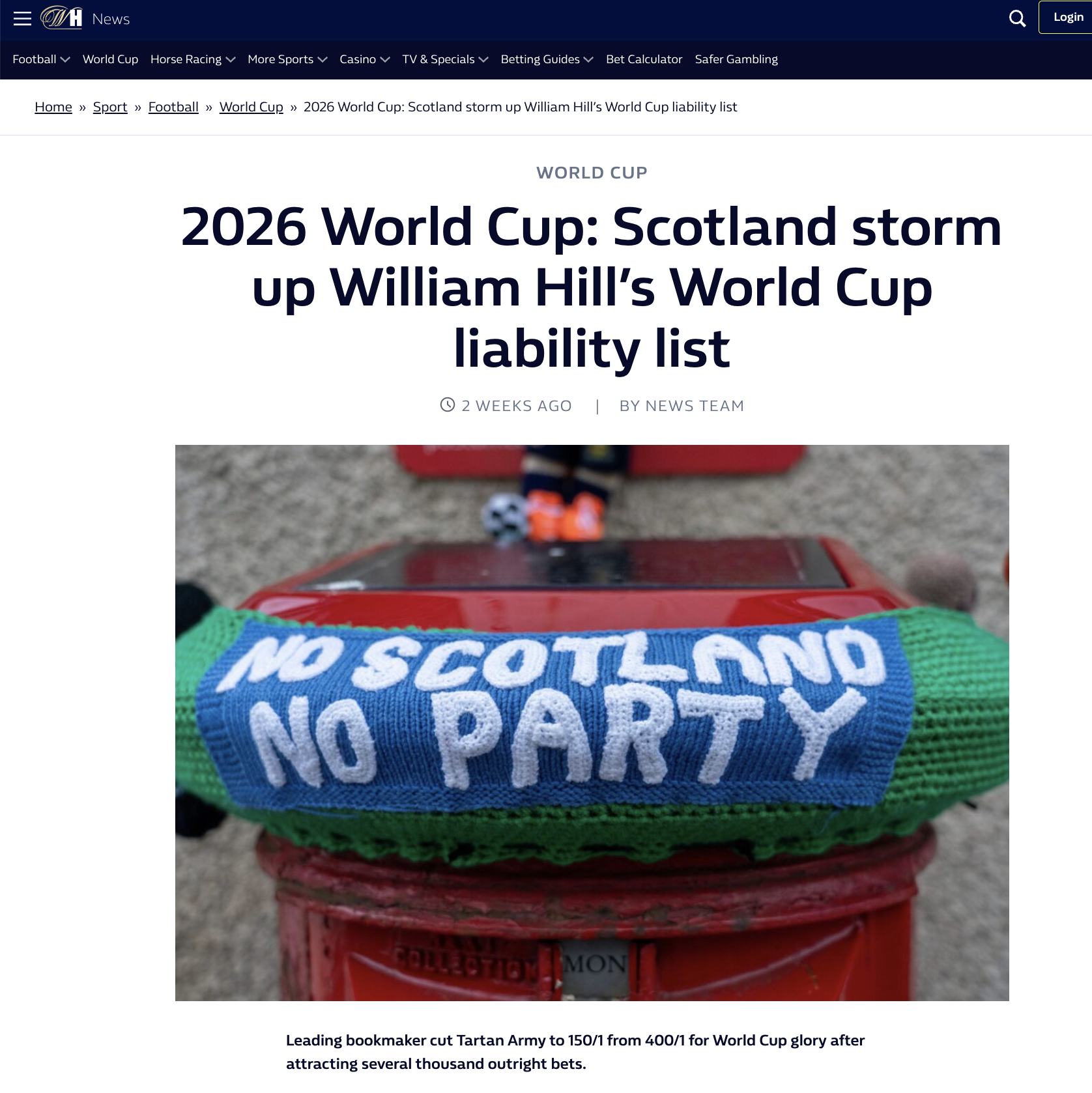 2026 World Cup: Scotland storm up William Hill’s World Cup liability list