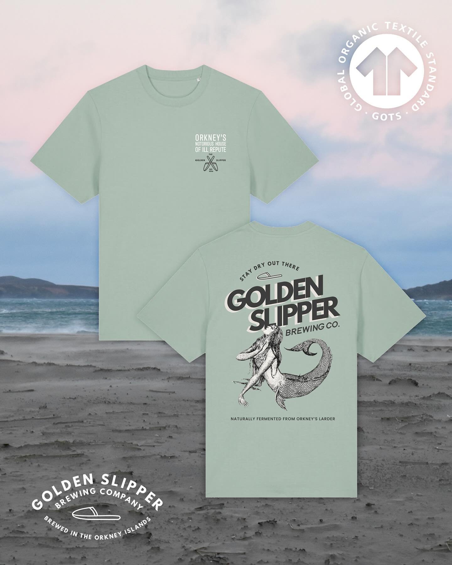 Just in time for the #orkneyfolkfestival, we have a limited supply of Golden Slipper Brewing Co. t-shirts 🌬️🍃We will have two styles to choose from and our shirts will be available at our tent in Stromness tomorrow. ⚓️ 

Our shirts are sustainable,