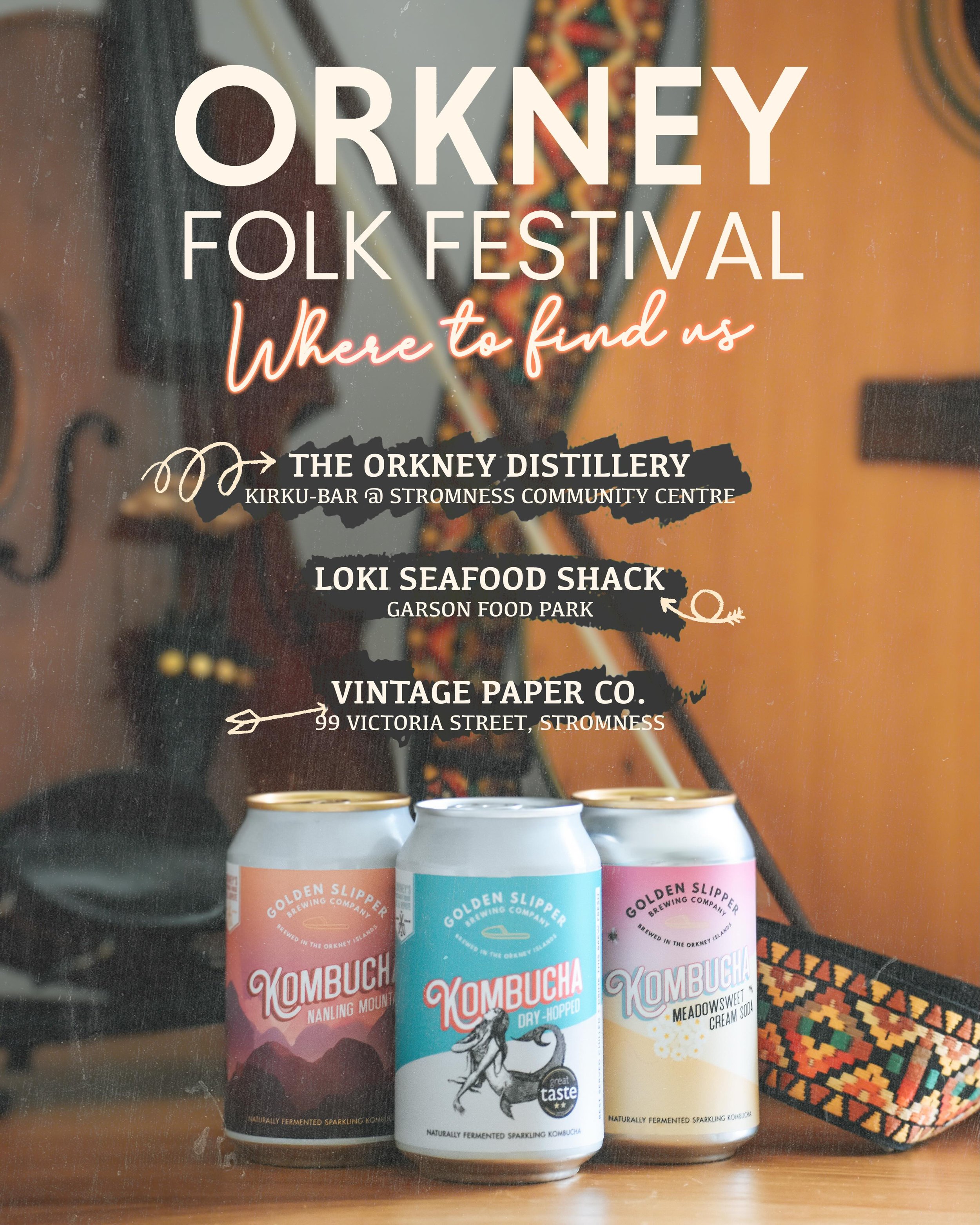 And so the Orkney Folk Festival begins! 🎻🍃🎶 

You can find our Kombucha around Stromness this weekend at the following locations. Perfect for wandering between sessions, tunes, and late-night catch ups. 

@orkneydistillery
Kirku-Bar @ Stromness Co