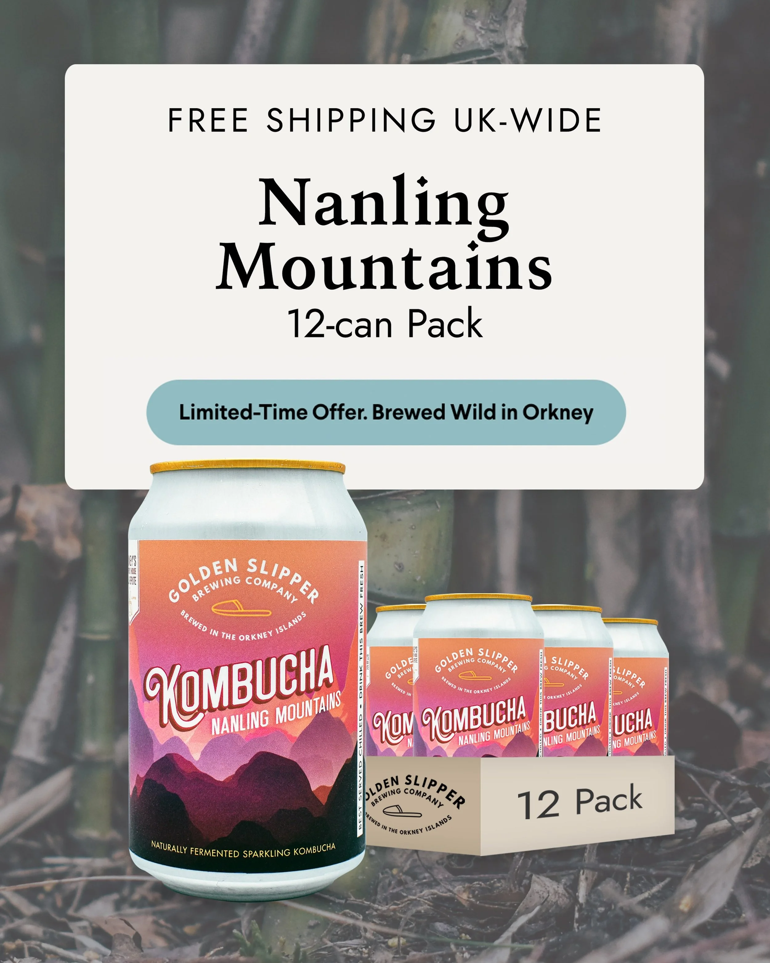🚚 FREE SHIPPING on our Nanling Mountains Kombucha &mdash; 12 Can Pack! 🍃 

Our Nanling Mountains Kombucha is brewed with hand-plucked Milk Oolong tea, carefully sourced from the lush Nanling Mountains of China. Renowned for its naturally smooth, cr