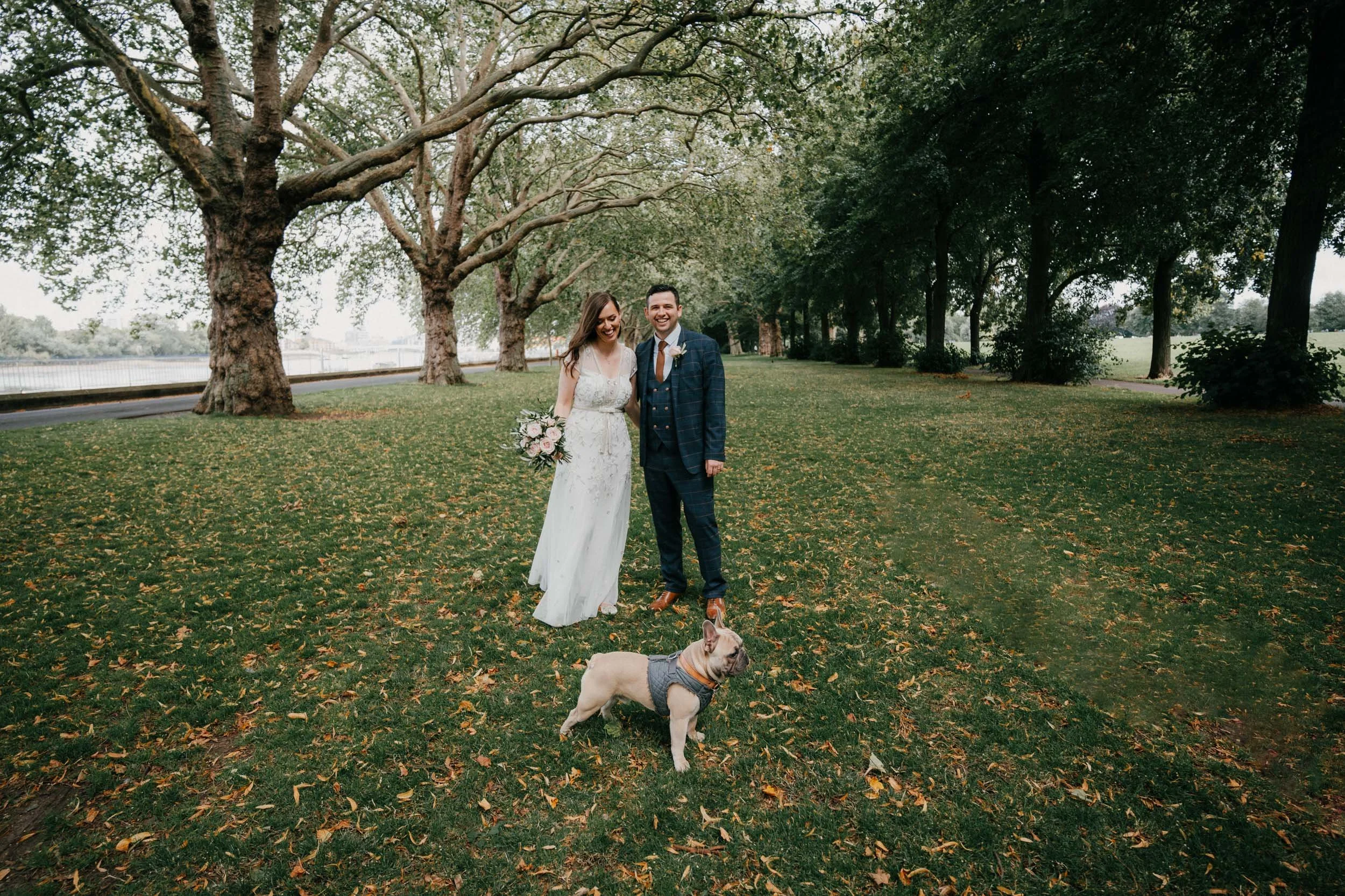 wedding couple and the dog