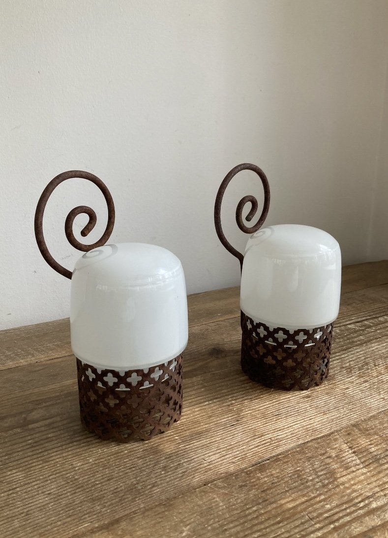 Metal Candle Sconces with Opaline Glass
