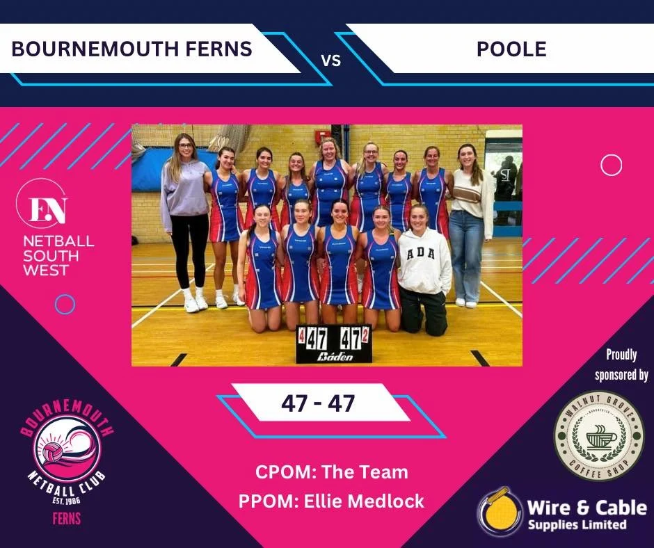 What a game! A highly competitive clash between Bournemouth Ferns and Poole ended in a draw 🤩

Ferns took an early lead, with both sides contesting for every ball as the game continued. Poole edged into the lead during the last quarter, but Ferns he