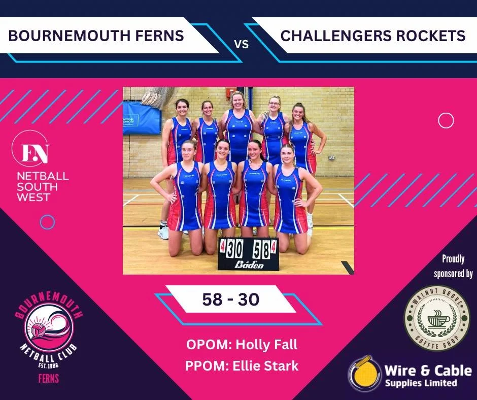 Another strong performance from Bournemouth Ferns saw them take the win 58-30 against Challengers Rockets 🤩 Ferns took control early and extended the scoreline as the game continued, working hard to respond when Challengers fought back. Great to see