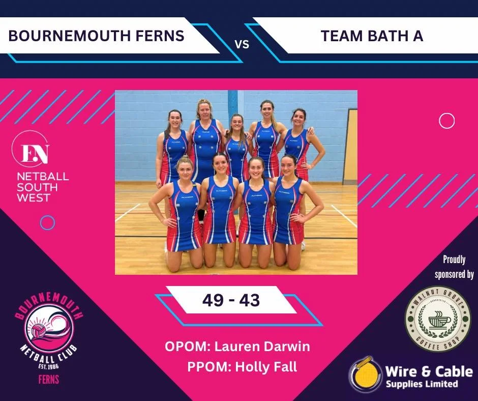 No rest for Ferns this week as they took on Team Bath A in a rescheduled game, coming out on top winning 49-43 🤩

It was a closely contested game from start to finish. Ferns secured an early lead, but Bath fought back to edge ahead by 1 goal halftim