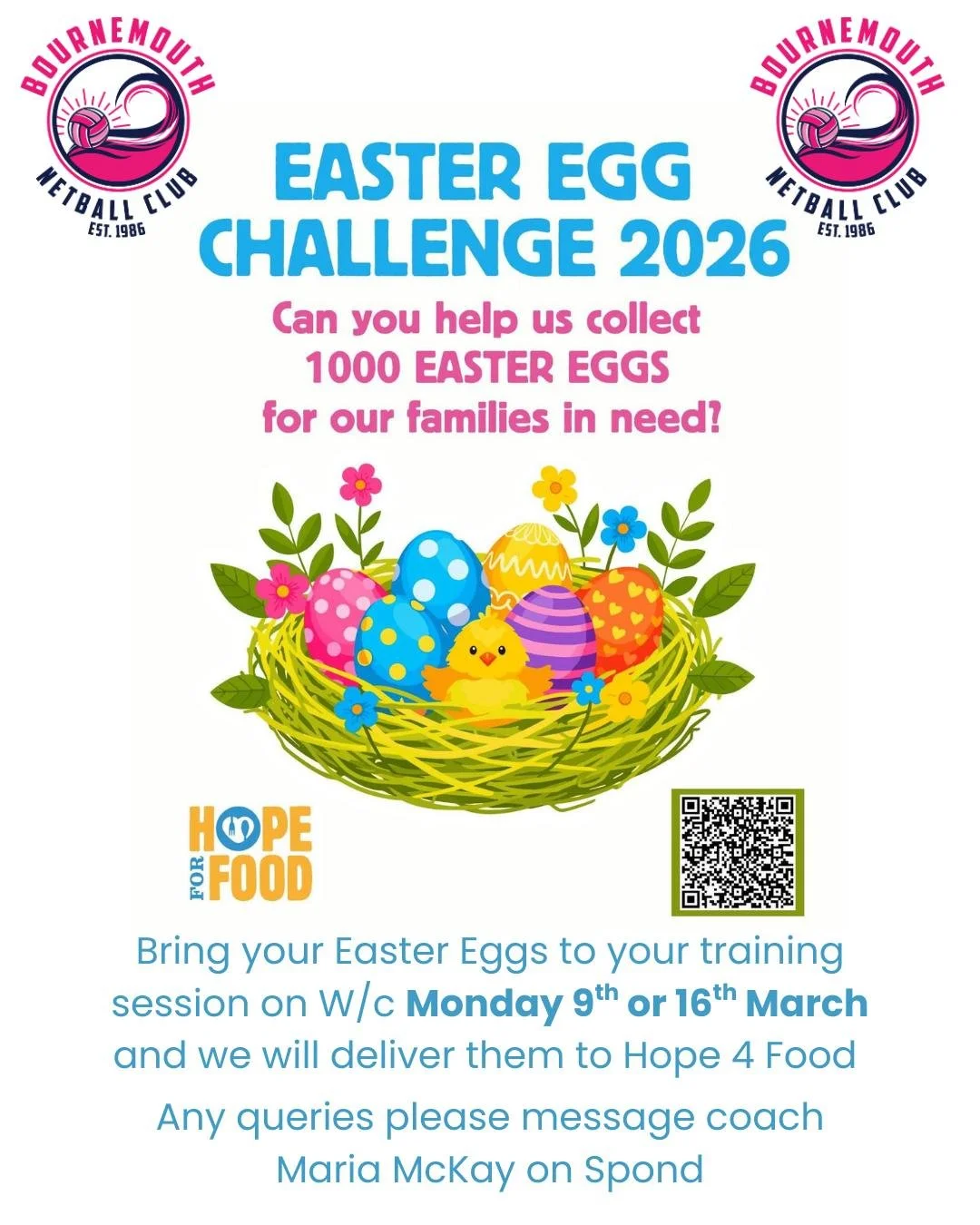 Please help us support the Easter Egg Challenge and share some Easter joy (and chocolate) with families across Bournemouth.
 #netballfamily #NetballFamily