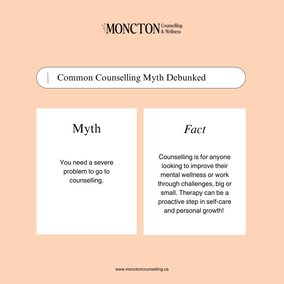 Did you know? 

Counselling isn&rsquo;t just for severe issues&mdash;it&rsquo;s for anyone wanting to grow, heal, or simply improve their mental wellness. 

At Moncton Counselling &amp; Wellness, we&rsquo;re here to support you on every step of your 
