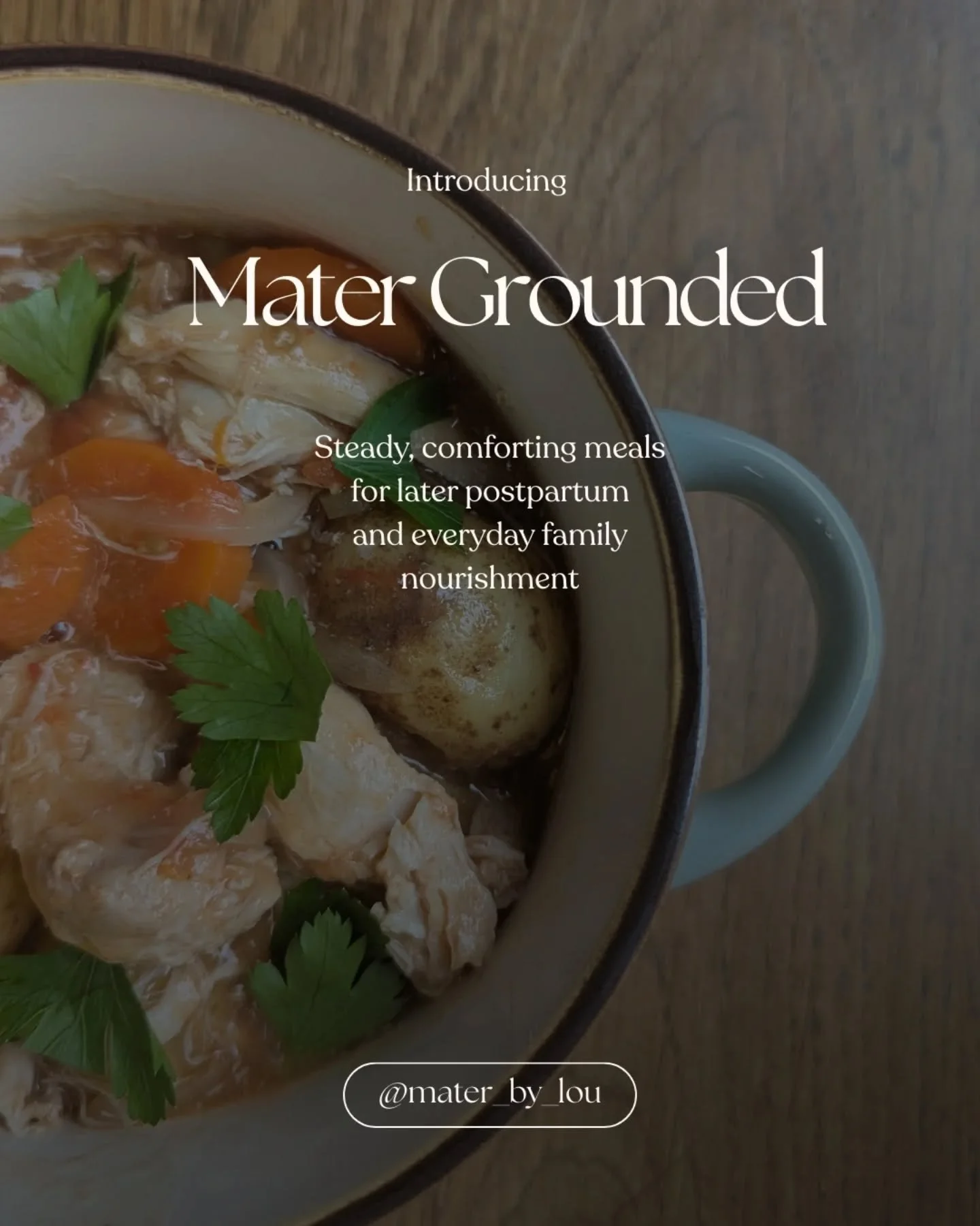 Mater Grounded is about everyday nourishment.
For later postpartum, and for family life when things start moving again, but cooking every day still feels like too much.

This bundle changes seasonally and follows what&rsquo;s comforting, grounding, a
