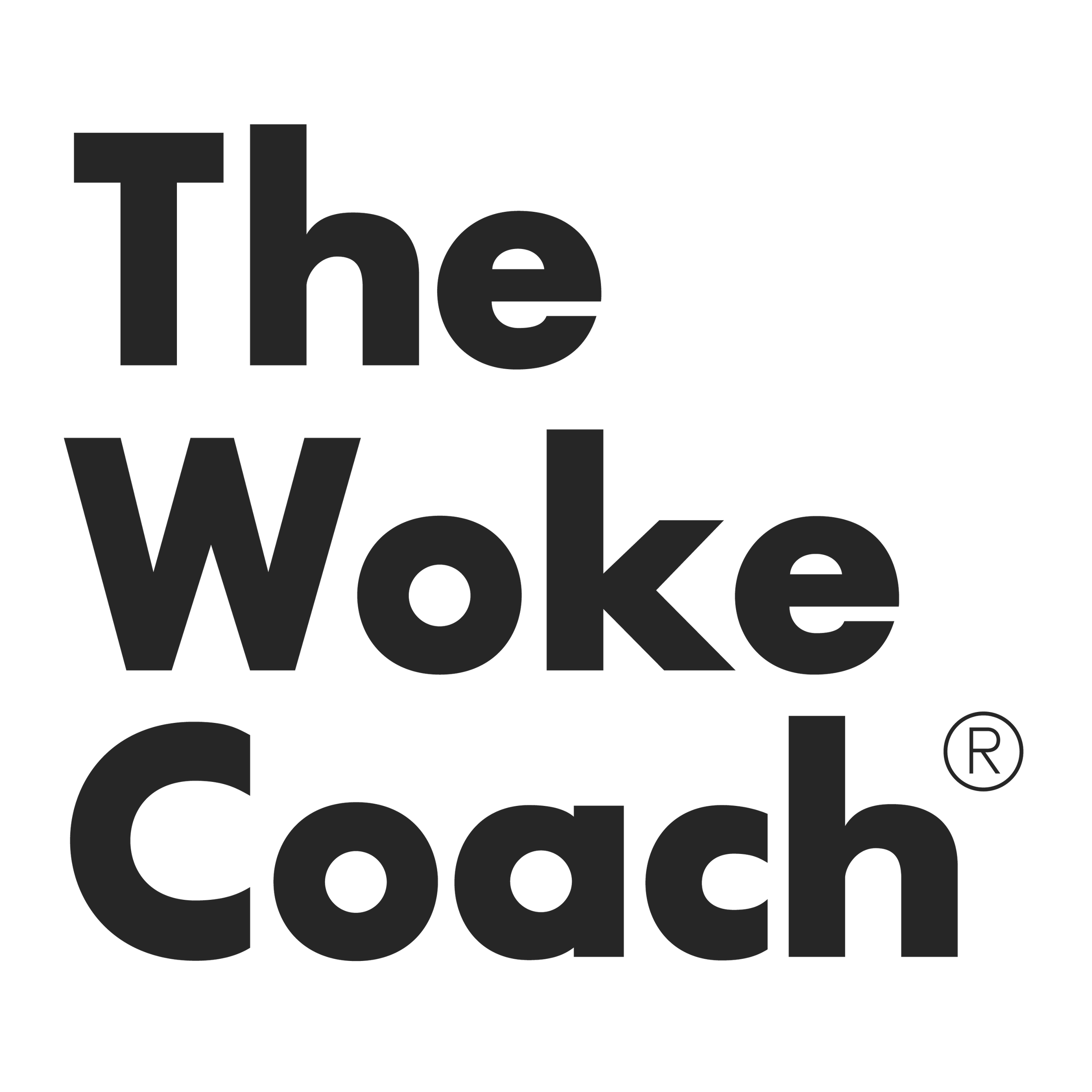 Text saying 'The woke coach' in bold black letters on a transparent background.