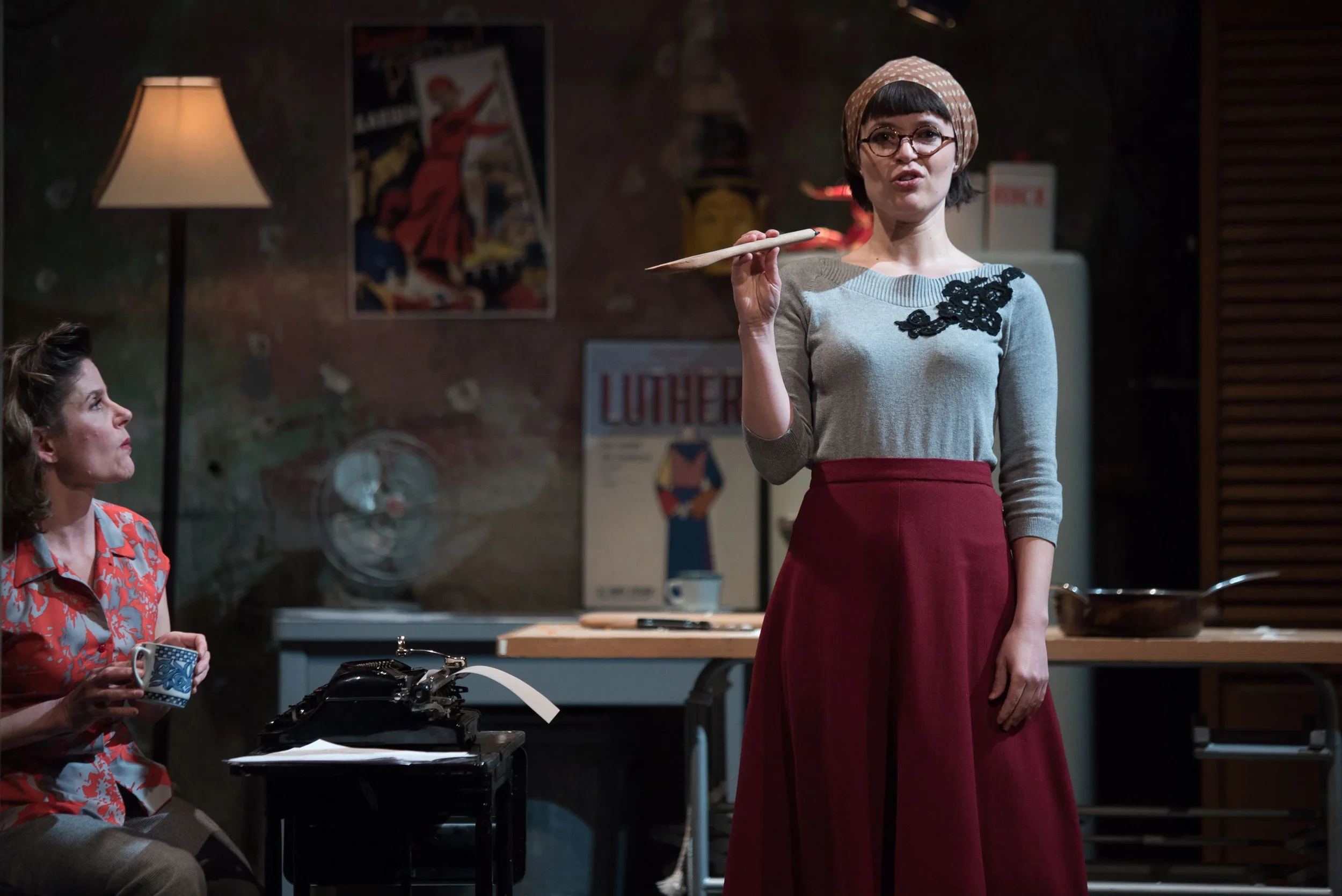 REHEARSING FAILURE. 2014. Theatre Novi Most. Collaboration with director Lisa Channer, playwright Cory Hinkle, and the ensemble. With Annie Enneking as Elisabeth Hauptmann. Photo by Bill Prouty.