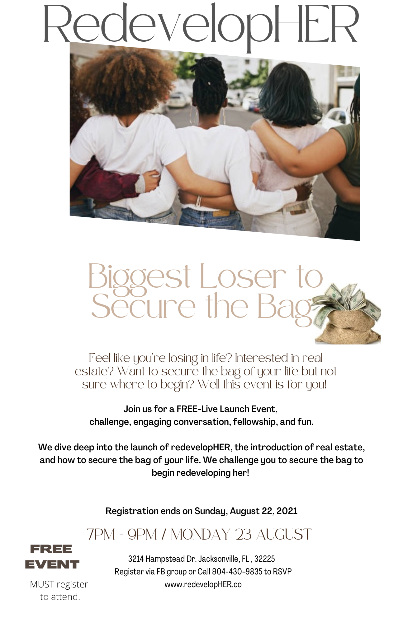 RedevelopHER’s Official Launch and Biggest Loser Challenge to Secure the Bag Event! 