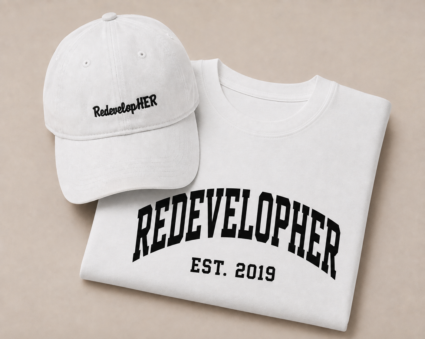 RedevelopHER Signature Dad Hat and RedevelopHER Colliage T-Shirt.png