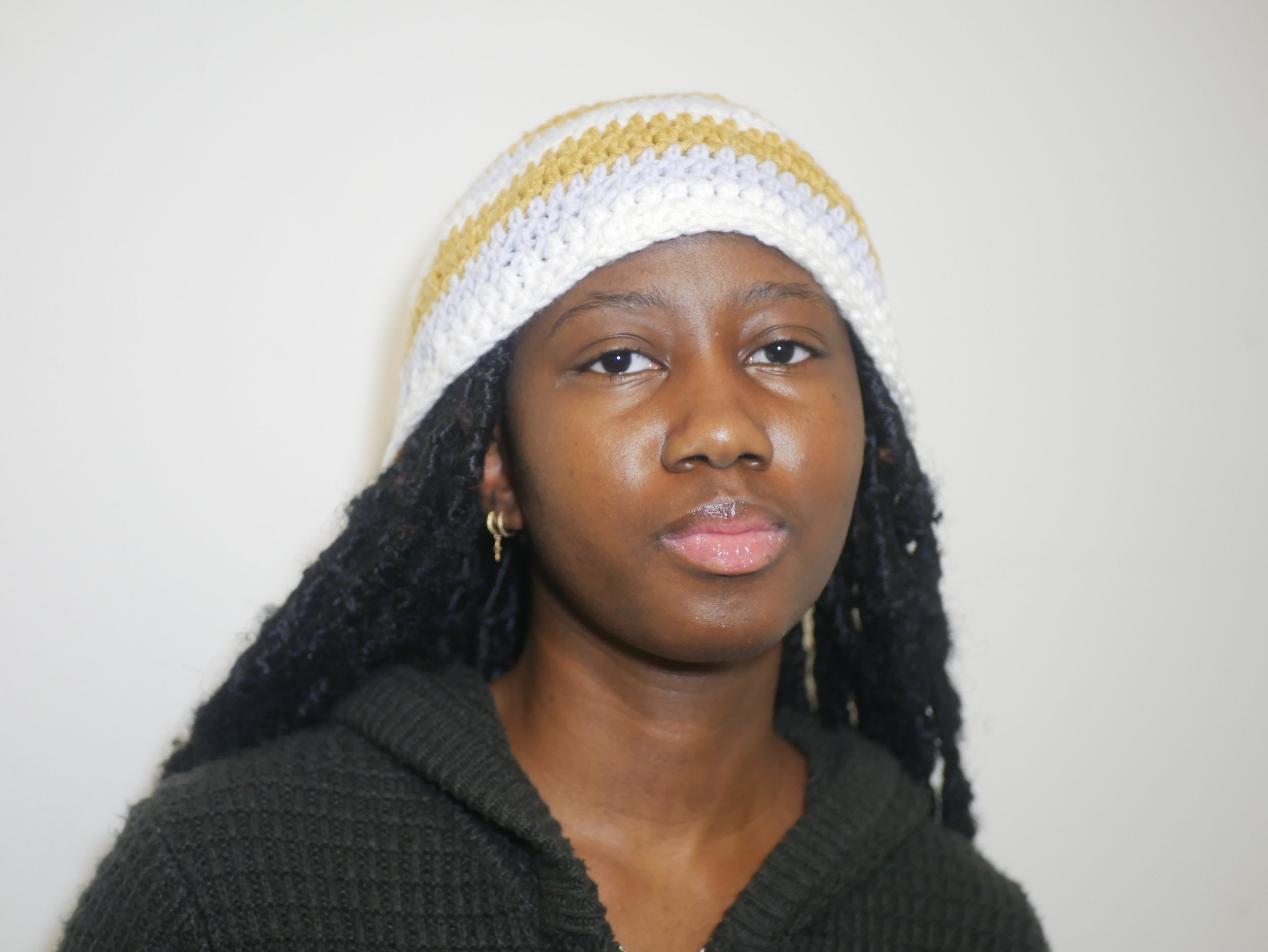 striped beanie - yellow/gray/white