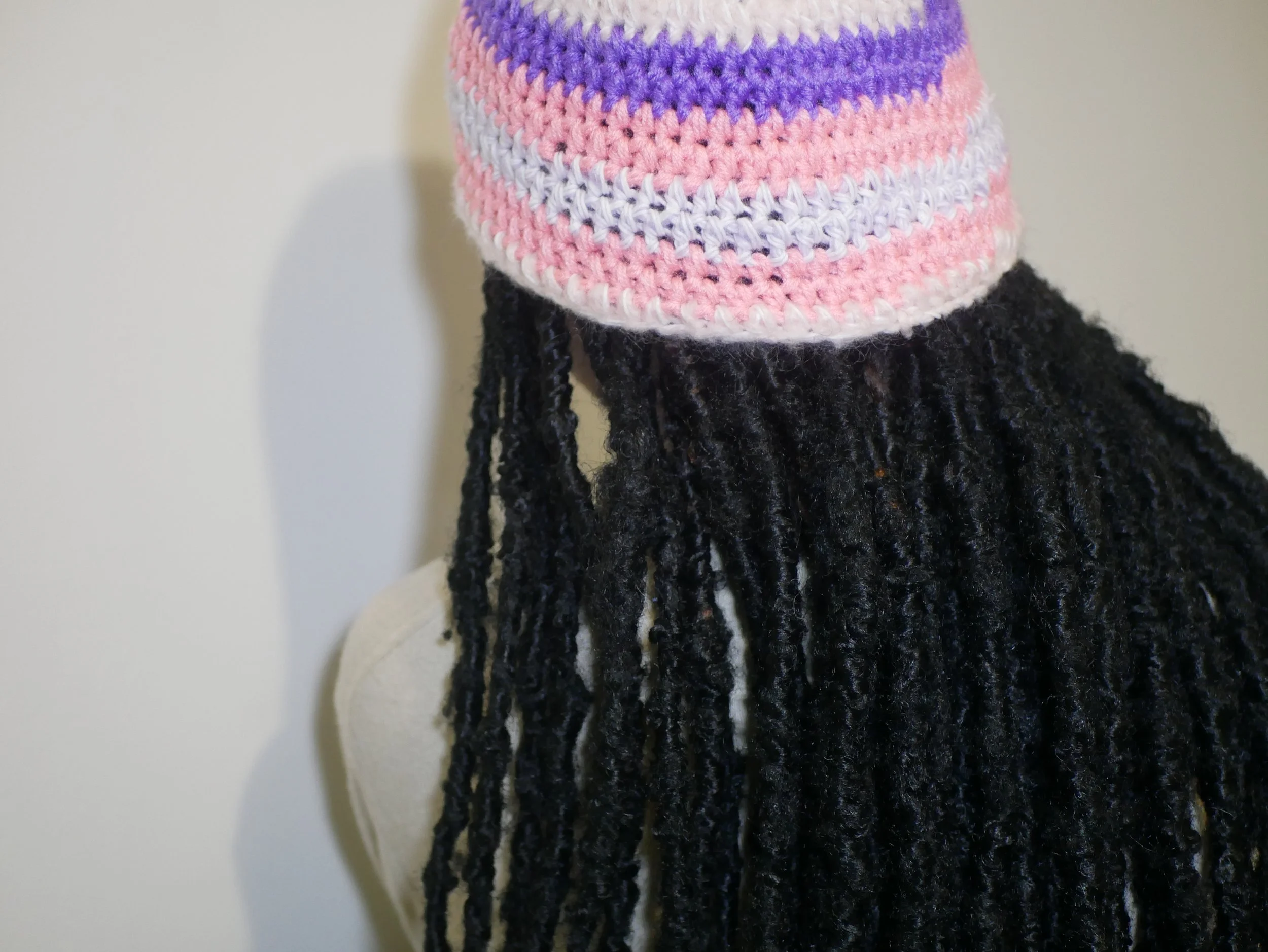 striped beanie - pink/purple/gray